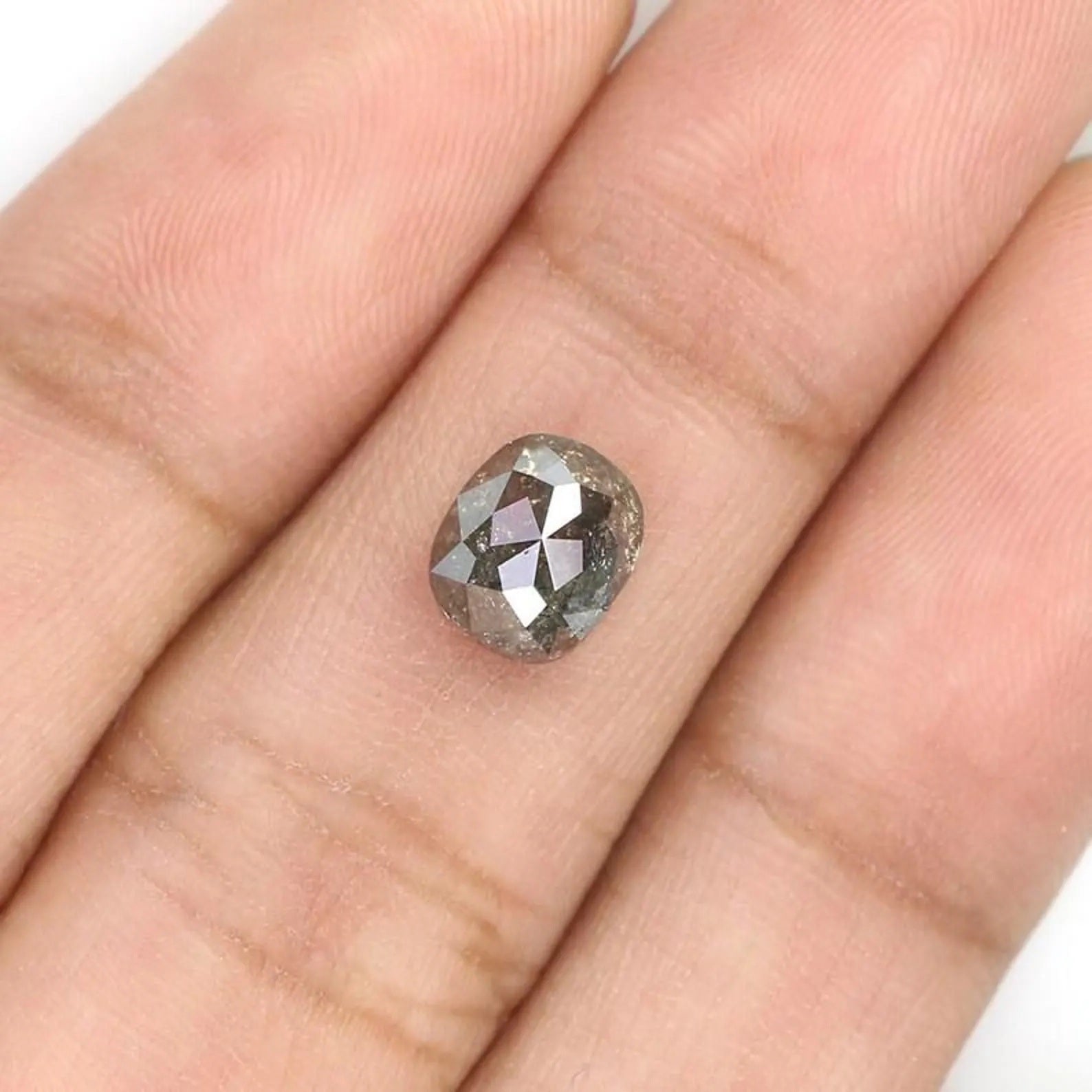 1.36 CT Natural Loose Cushion Shape Diamond Salt And Pepper Cushion Diamond 7.00 MM Natural Black Grey Color Cushion Rose Cut Diamond NQ9535