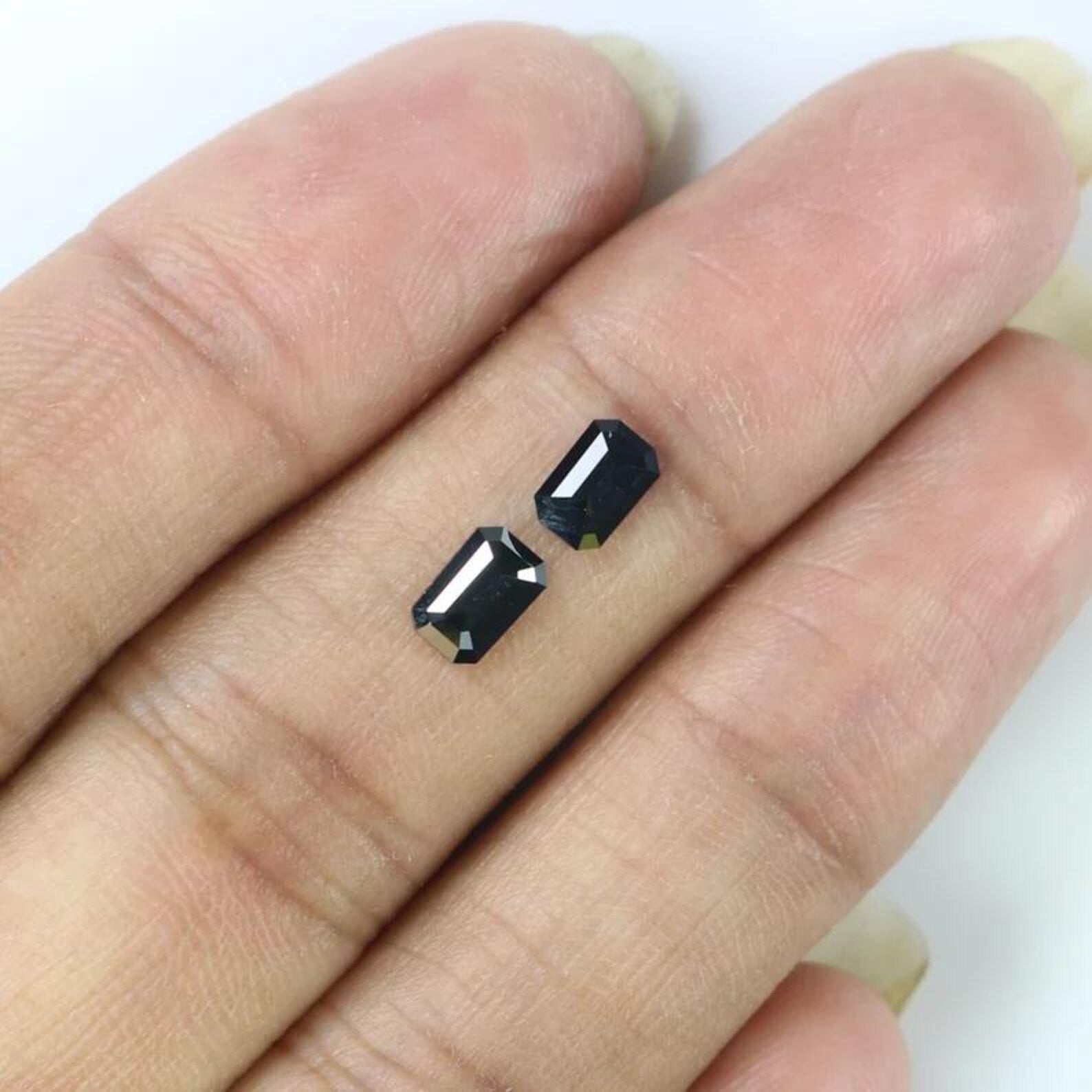 0.74 CT Natural Loose Emerald Shape Pair Diamond Black Color Emerald Diamond 5.75 MM Natural Black Color Emerald Rose Cut Diamond NQB2265