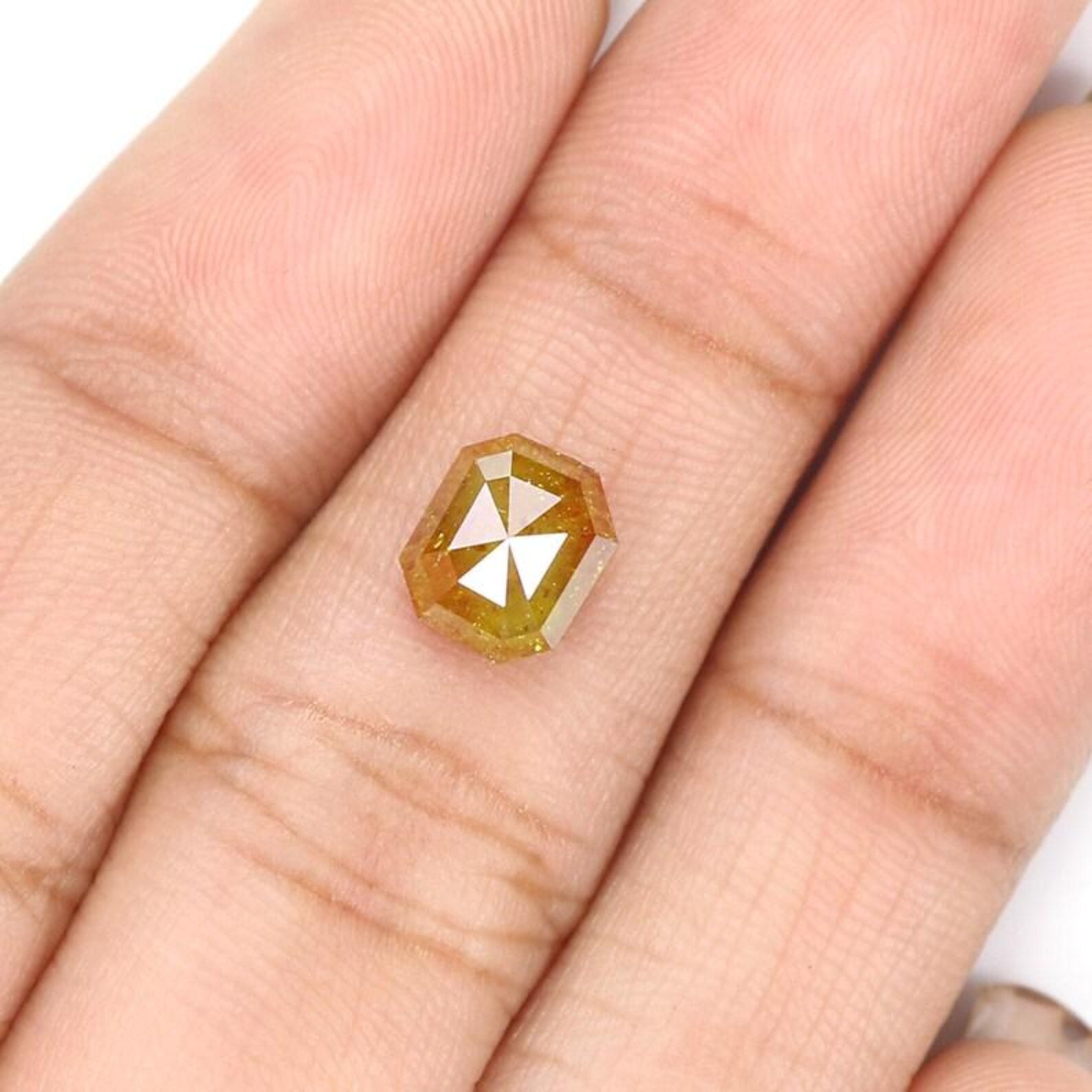 1.65 Ct Natural Loose Emerald Shape Diamond Brown Color Emerald Cut Diamond 7.20 MM Natural Yellow Color Emerald Rose Cut Diamond NQ8421