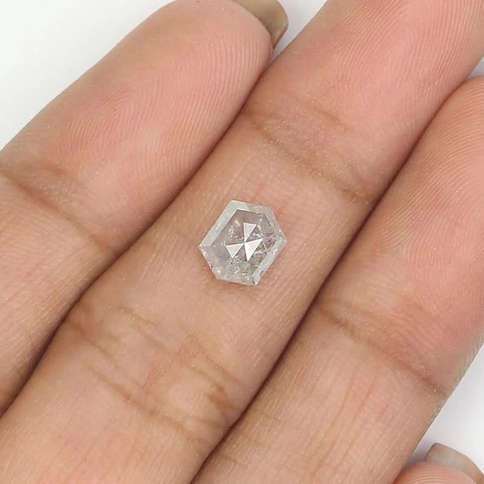 0.86 CT Natural Loose Hexagon Shape Diamond Salt And Pepper Hexagon Cut Diamond 6.85 MM Natural Grey Color Hexagon Rose Cut Diamond NQ836