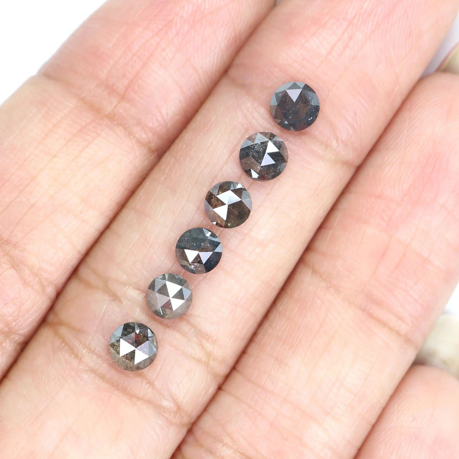 Natural Loose Rose Cut Salt And Pepper Diamond Black Grey Color 1.85 CT 3.97 MM Round Rose Cut Shape Diamond KDN2059