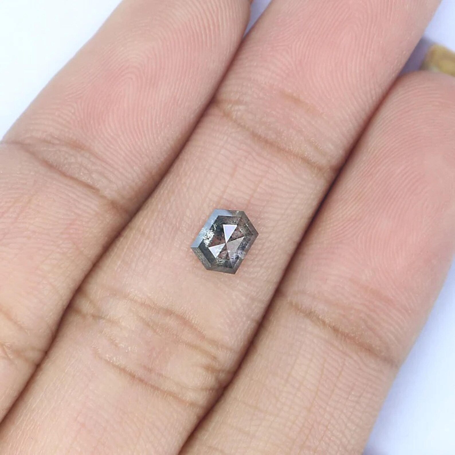 0.60 CT Natural Loose Hexagon Shape Diamond Salt And Pepper Hexagon Diamond 5.70 MM Natural Black Gray Color Hexagon Rose Cut Diamond NQ2172