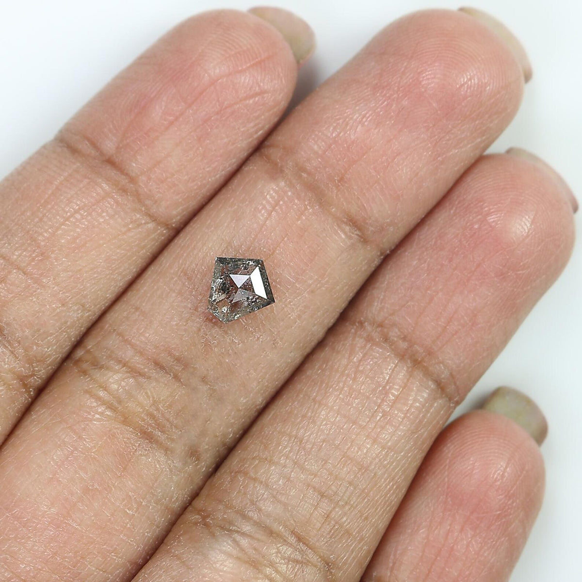 0.70 CT Natural Loose Pentagon Diamond Salt And Pepper Pentagon Diamond 6.35 MM Natural Black Gray Color Pentagon Rose Cut Diamond NQ1373