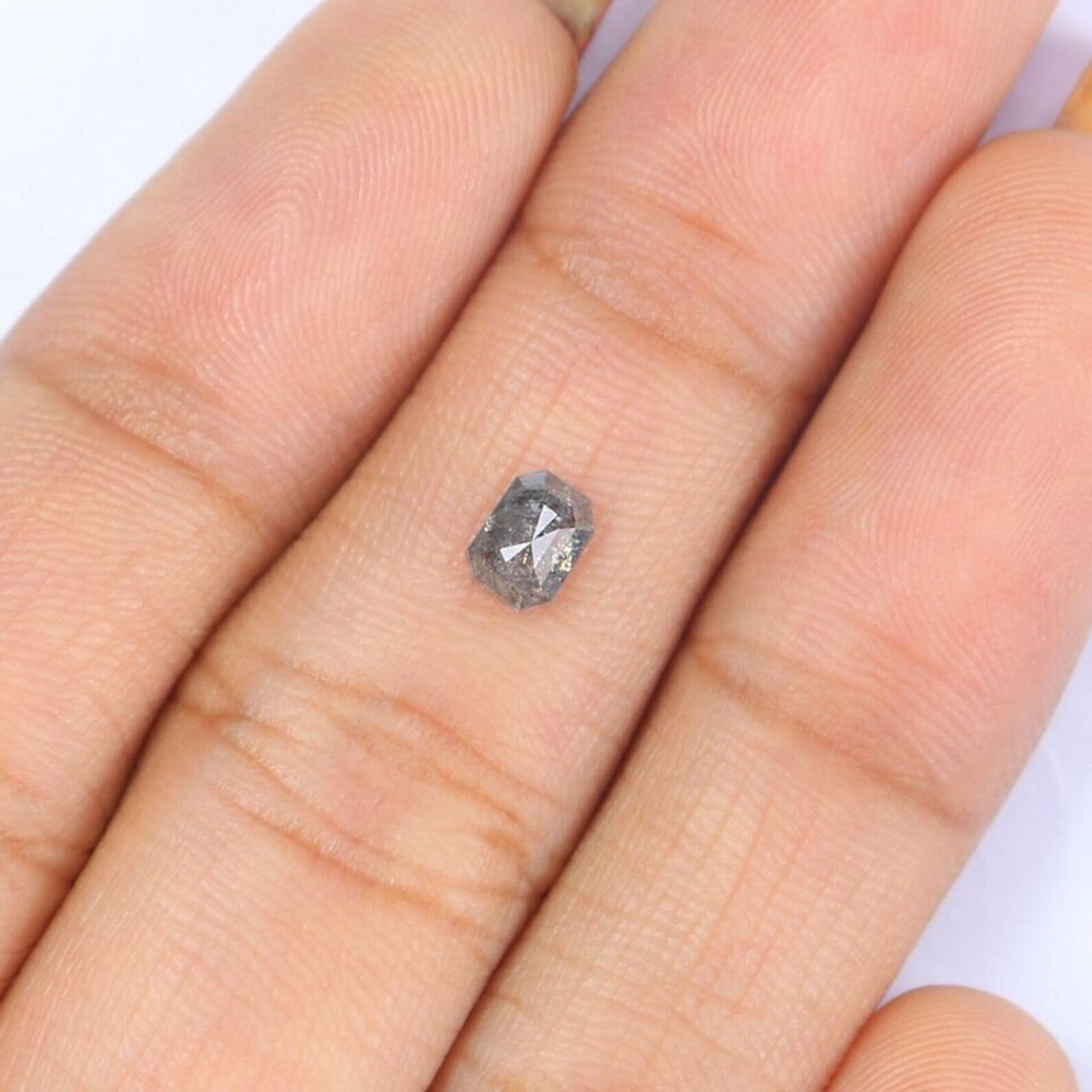 0.41 CT Natural Loose Emerald Shape Diamond Salt And Pepper Emerald Cut Diamond 4.80 MM Black Grey Color Emerald Rose Cut Diamond NQ7208