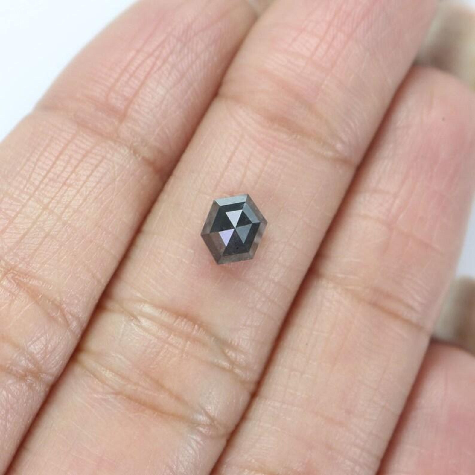 0.87 CT Natural Loose Hexagon Shape Diamond Salt And Pepper Hexagon Diamond 6.40 MM Natural Black Grey Color Hexagon Rose Cut Diamond NQ2093