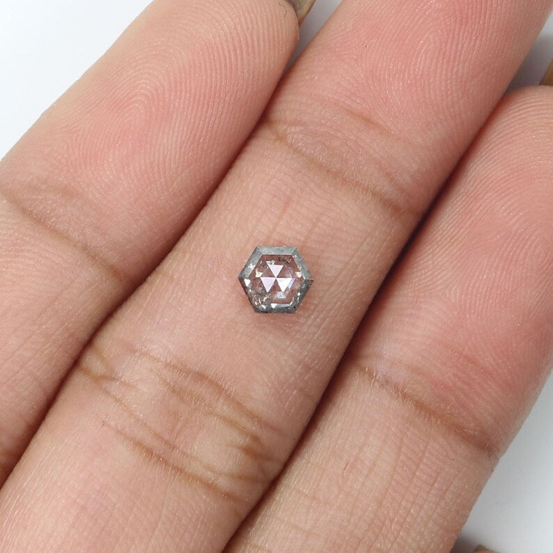 0.39 Ct Natural Loose Hexagon Shape Diamond Salt And Pepper Hexagon Cut Diamond 5.10 MM Natural Grey Diamond Hexagon Rose Cut Diamond QL2521