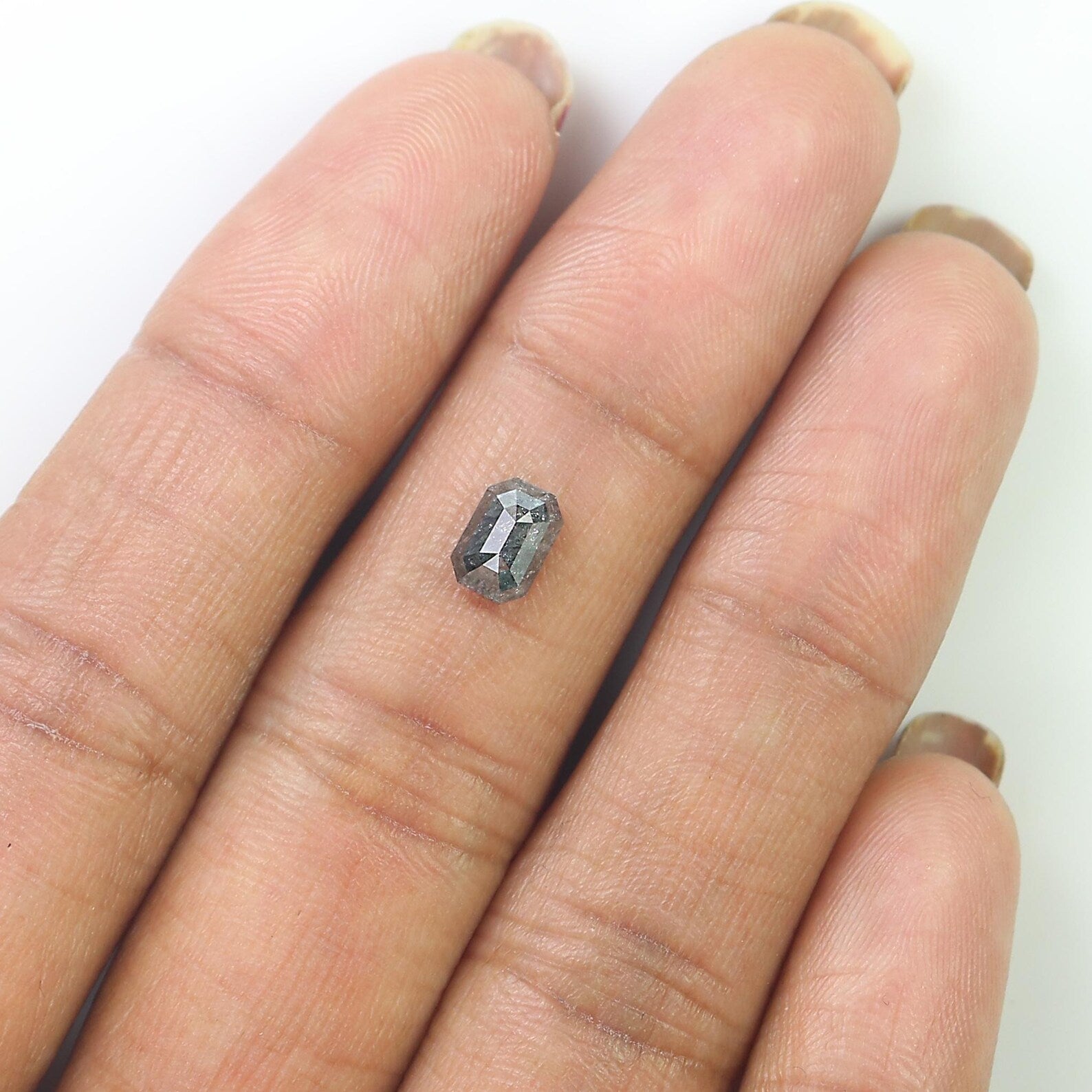0.85 CT Natural Loose Emerald Shape Diamond Salt And Pepper Emerald Cut Diamond 6.35 MM Black Grey Color Emerald Rose Cut Diamond QN2068
