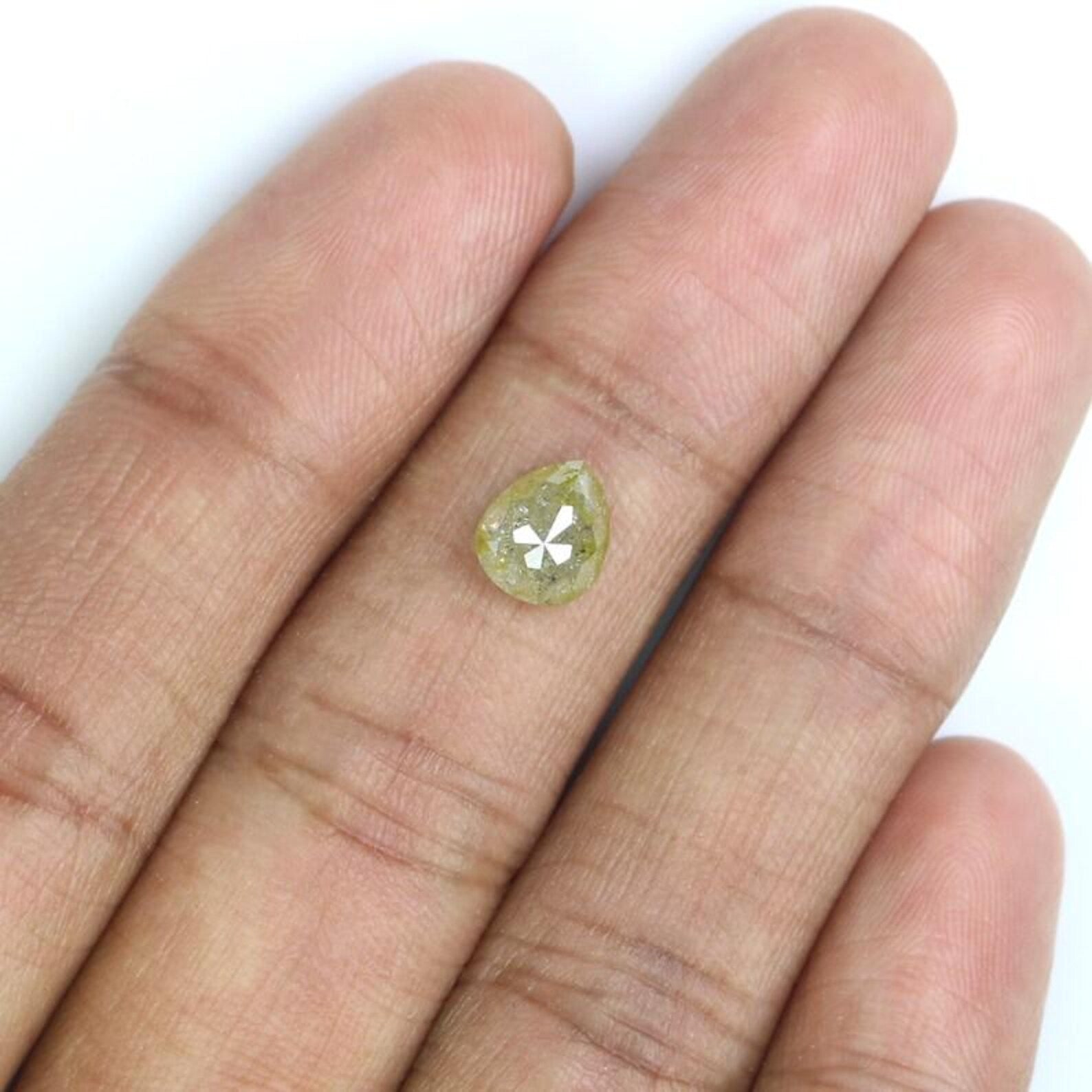 1.47 CT Natural Loose Pear Shape Diamond Yellow Color Pear Cut Diamond 7.40 MM Natural Diamond Green Color Pear Rose Cut Diamond NQ2377