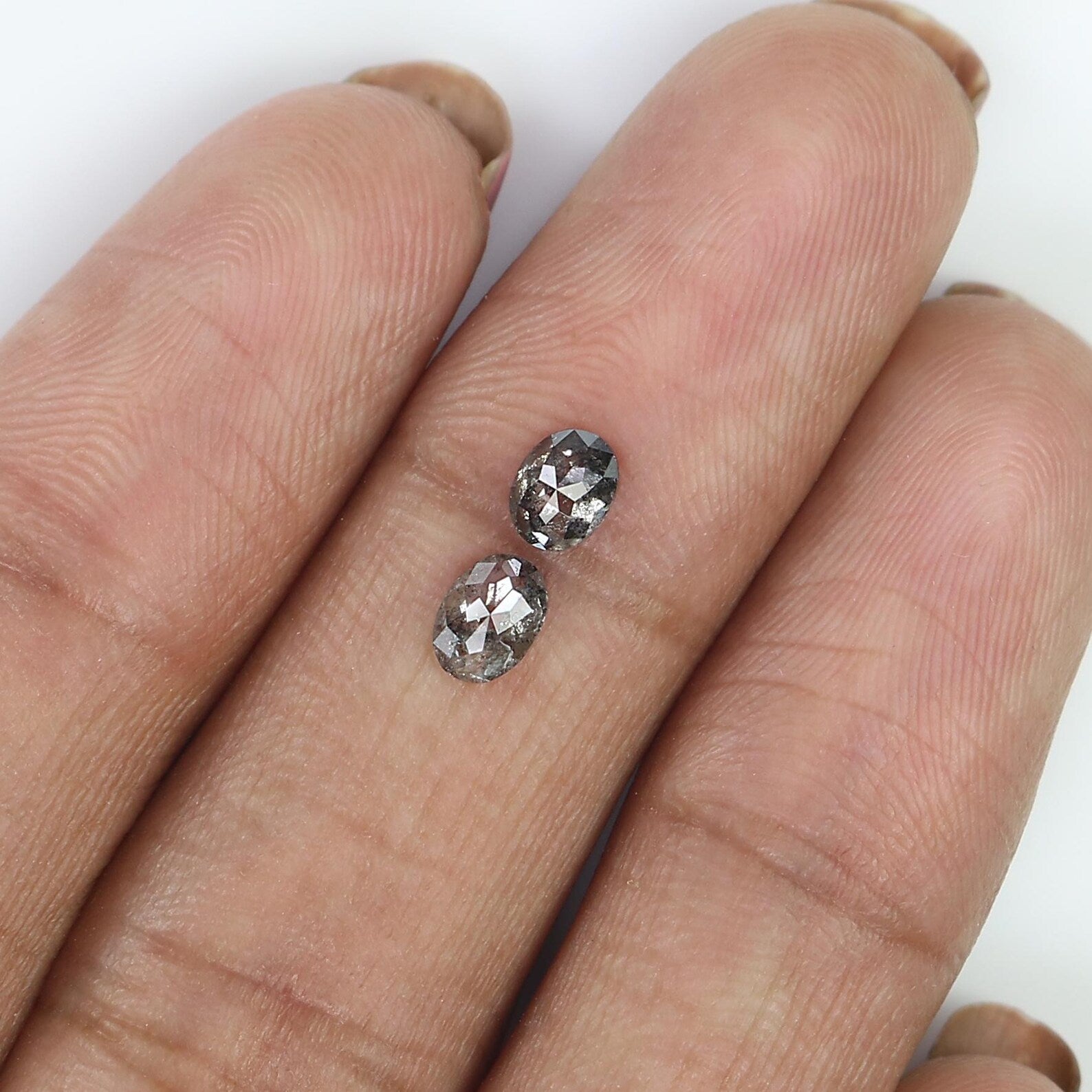 0.57 CT Natural Loose Oval Cut Pair Diamond Salt And Pepper Oval Diamond 4.70 MM Natural Loose Black Gray Color Oval Rose Cut Diamond NQ2108