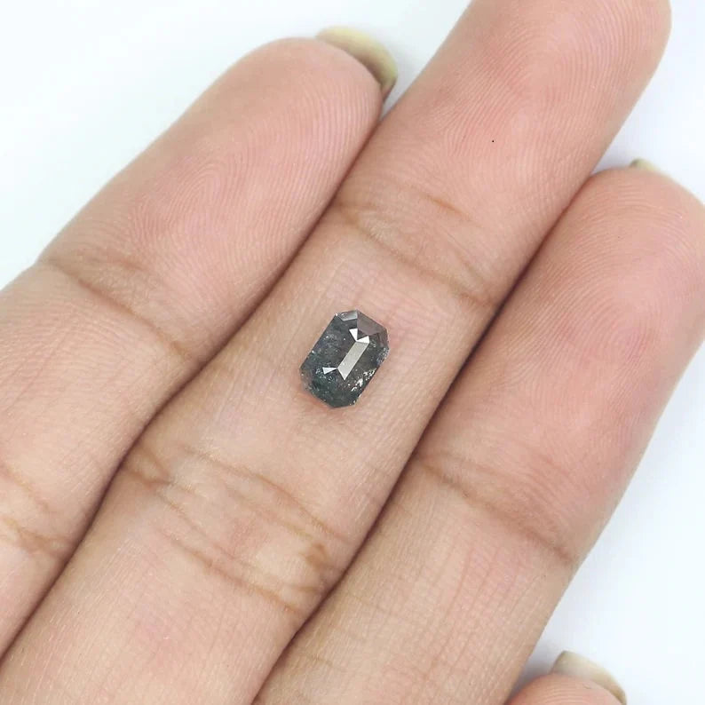 0.65 CT Natural Loose Emerald Shape Diamond Salt And Pepper Emerald Diamond 6.00 MM Natural Black Grey Color Emerald Rose Cut Diamond NQ2448