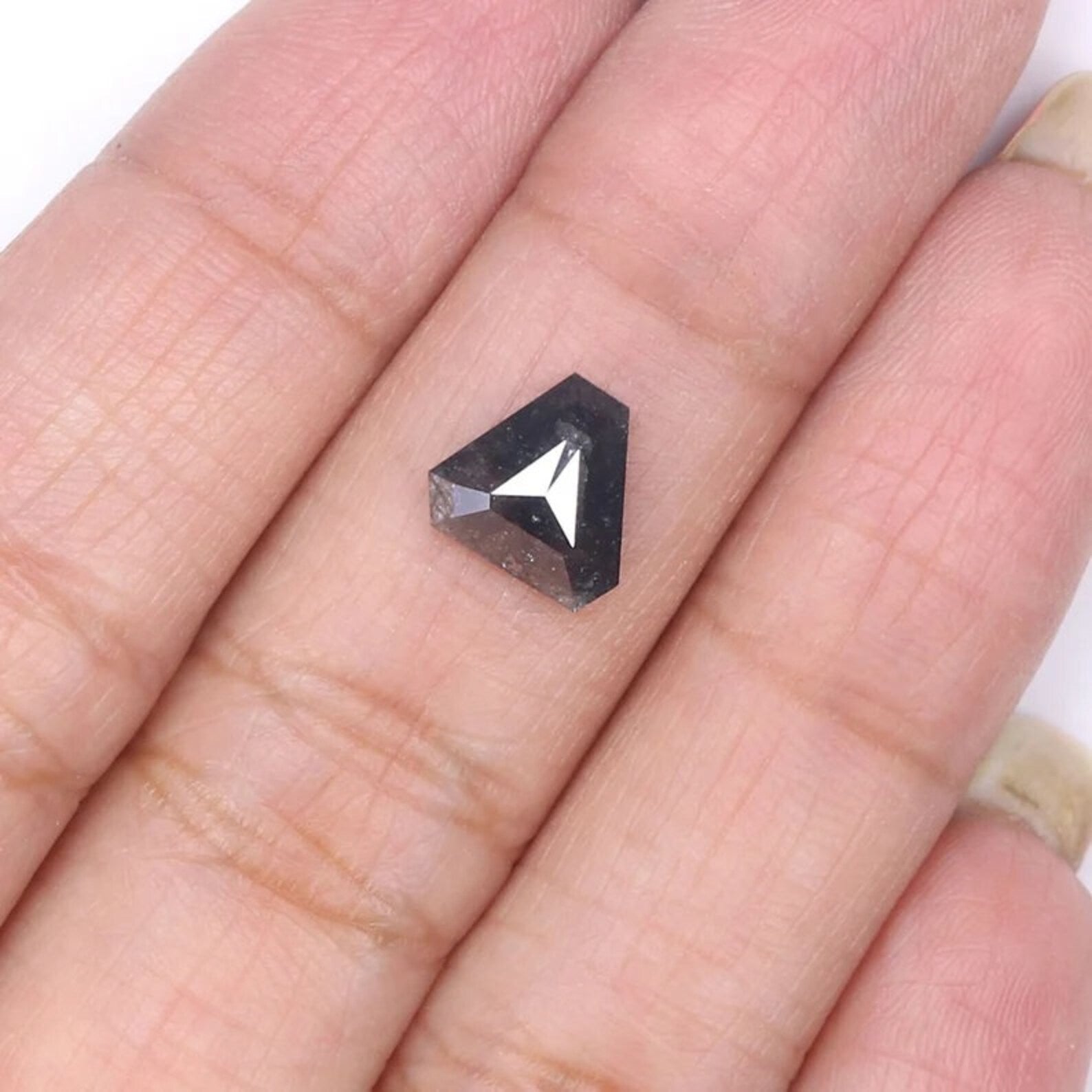 1.37 CT Natural Loose Shield Shape Diamond Salt And Pepper Shield Diamond 8.95 MM Natural Black Gray Color Shield Rose Cut Diamond NQ9449