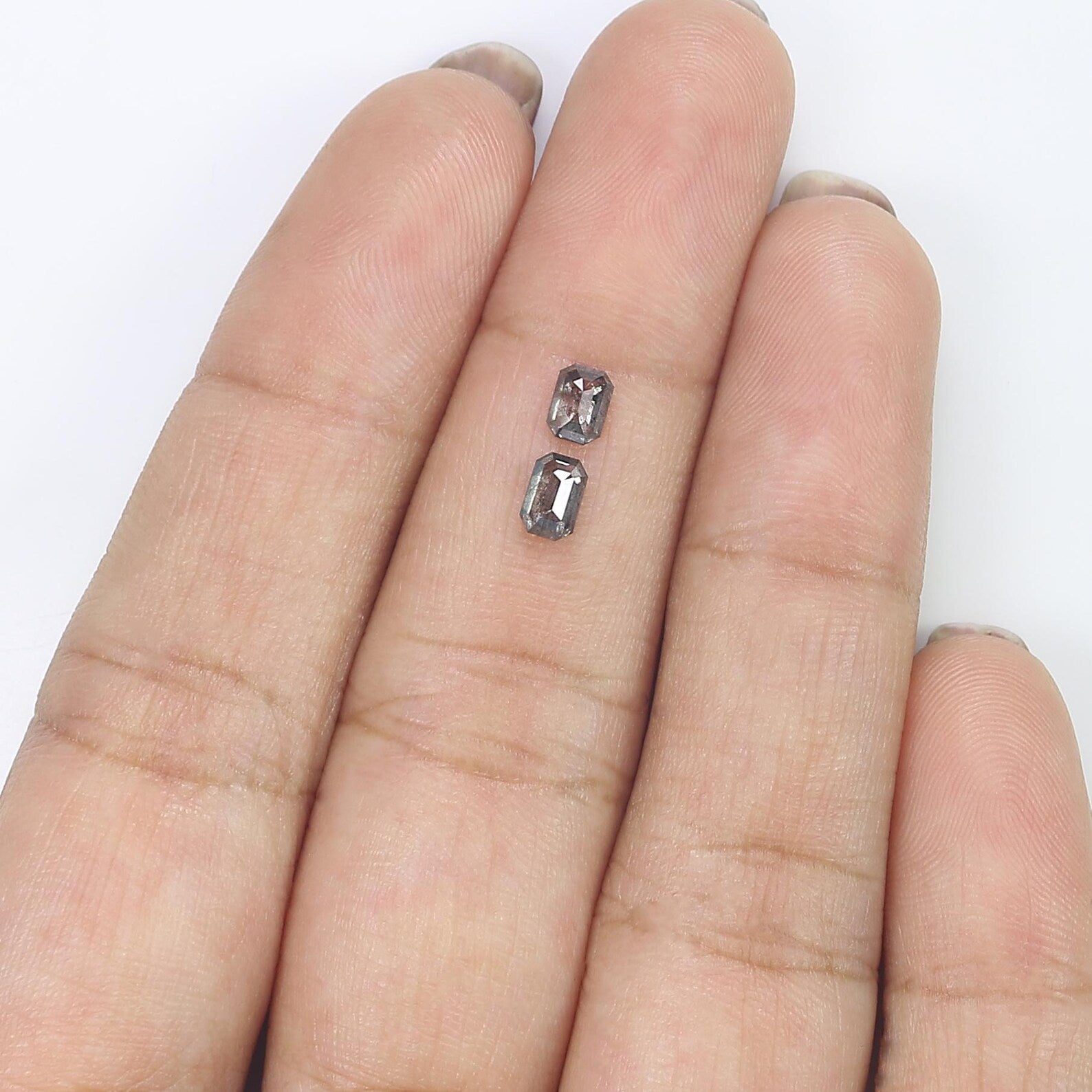 0.55 CT Natural Loose Emerald Cut Pair Diamond Salt And Pepper Emerald Diamond 4.35 MM Black Grey Color Emerald Rose Cut Diamond NQ2079
