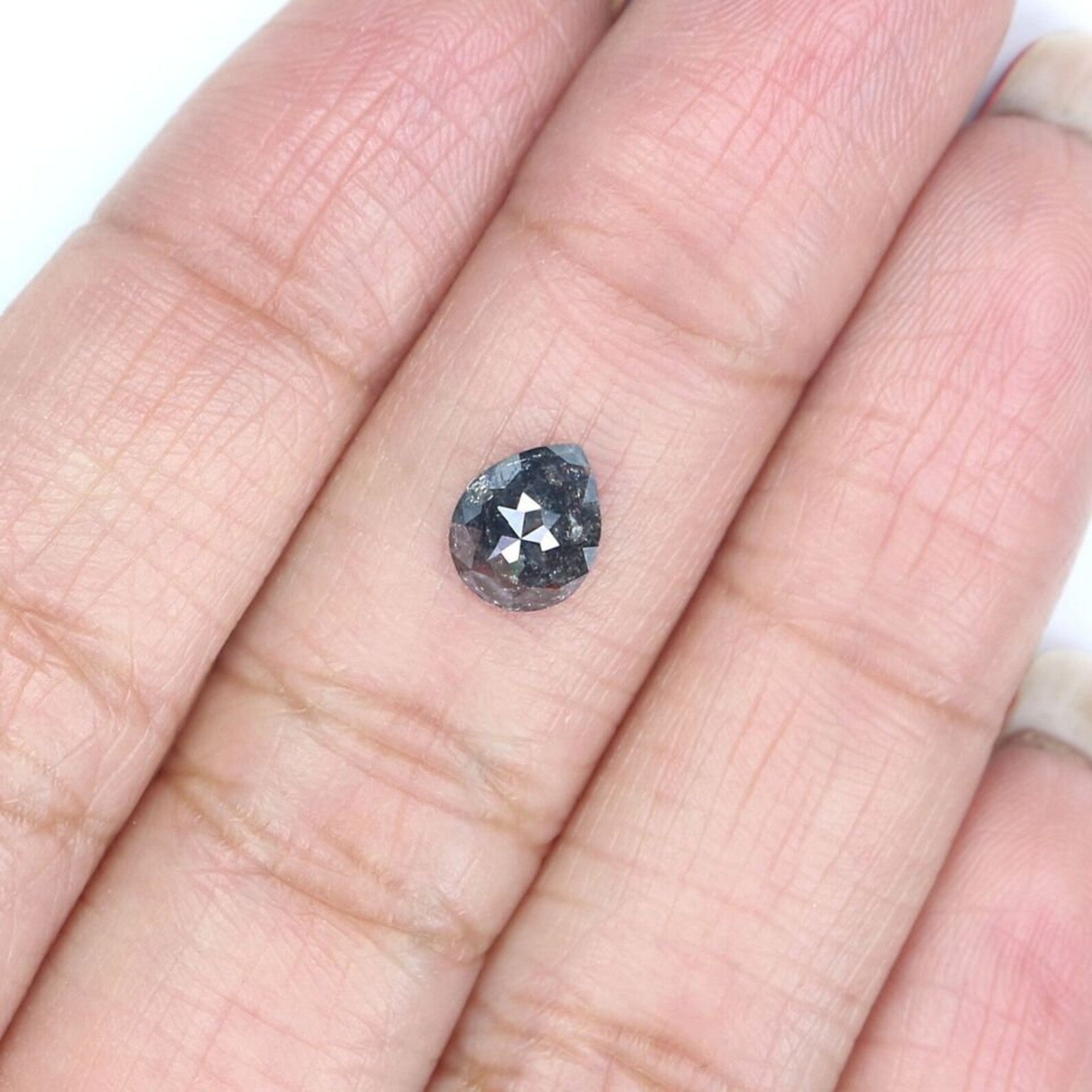0.74 CT Natural Loose Pear Shape Diamond Salt And Pepper Pear Diamond 7.00 MM Natural Loose Black Grey Color Pear Rose Cut Diamond NQ9225