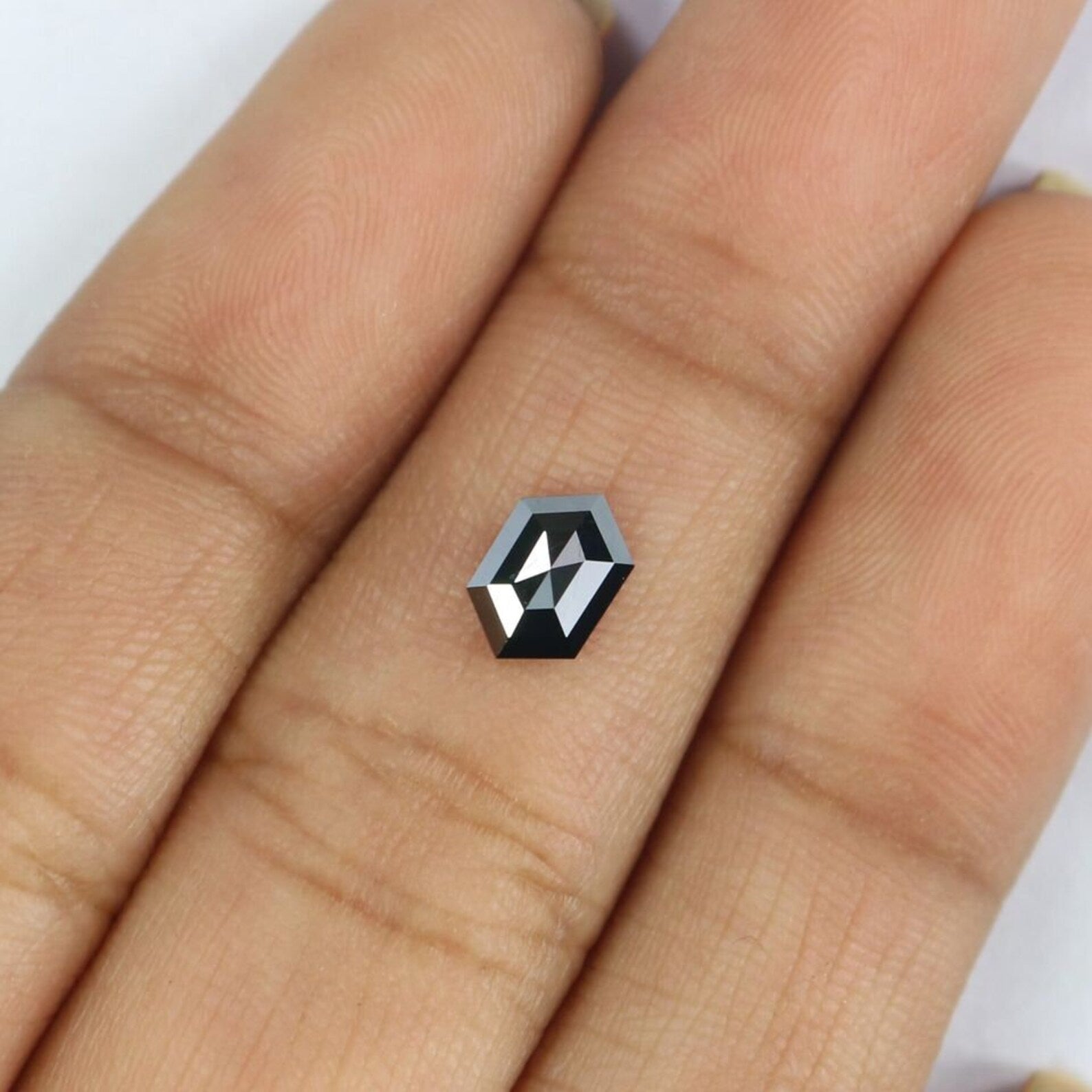 0.56 CT Natural Loose Hexagon Shape Diamond Black Color Hexagon Cut Diamond 6.85 MM Natural Diamond Black Hexagon Rose Cut Diamond QN2233