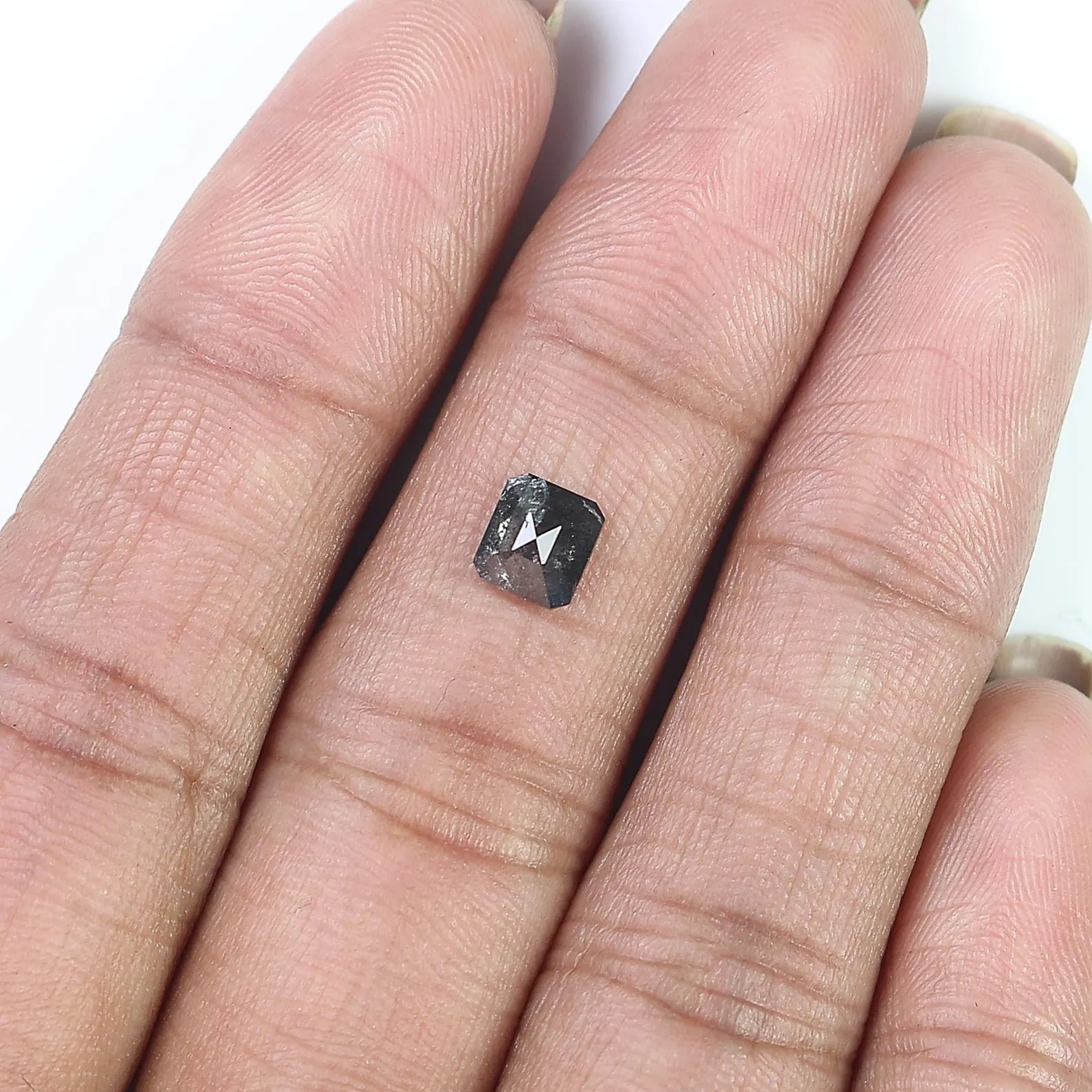 0.71 Ct Natural Loose Emerald Shape Diamond Salt And Pepper Emerald Diamond 5.10 MM Natural Black Grey Color Emerald Rose Cut Diamond QN7662