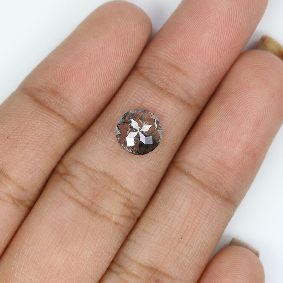 1.14 Ct Natural Loose Round Rose Cut Diamond Black Grey Color Rose Cut Diamond 7.30 MM Natural Loose Salt And Pepper Rose Cut Diamond QL2590