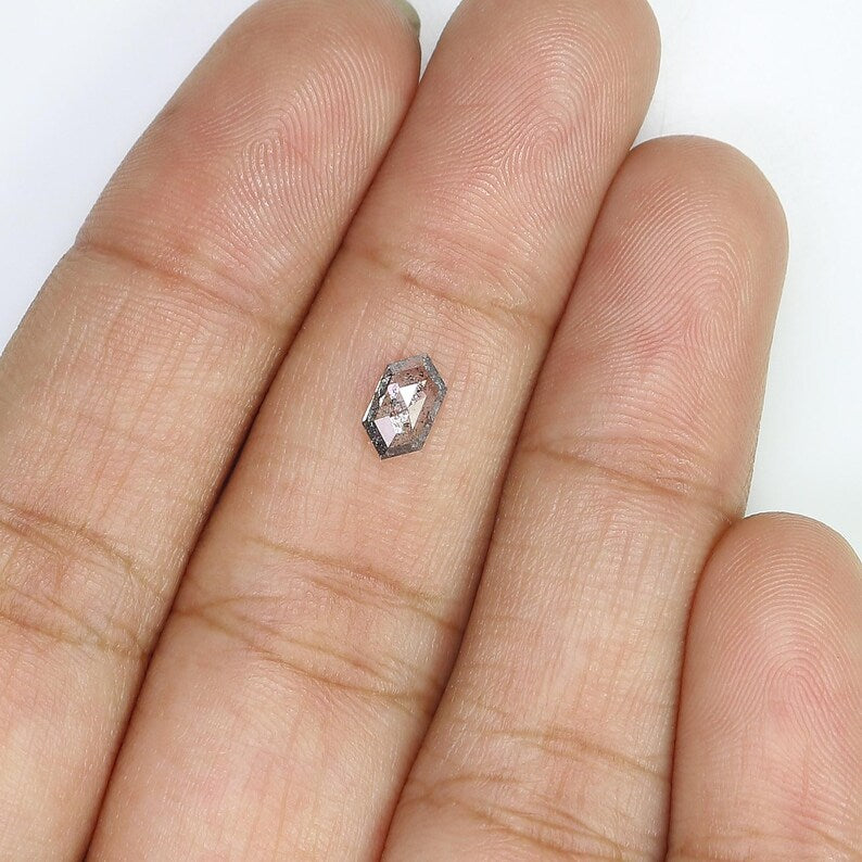 0.46 Ct Natural Loose Hexagon Shape Diamond Salt And Pepper Hexagon Diamond 6.75 MM Natural Black Grey Color Hexagon Rose Cut Diamond QN2139