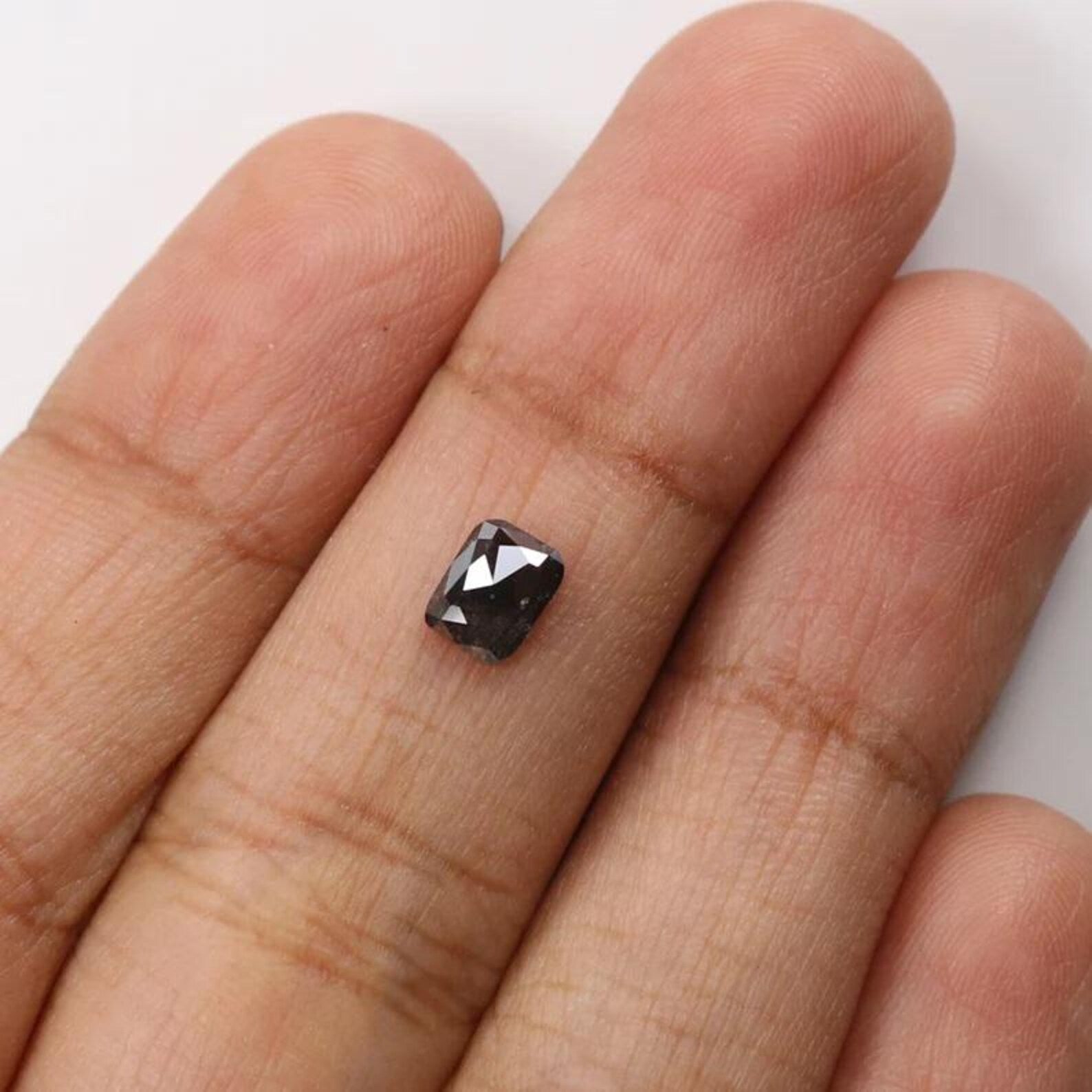 0.73 CT Natural Loose Emerald Shape Diamond Salt And Pepper Emerald Diamond 5.70 MM Natural Black Grey Color Emerald Rose Cut Diamond NQ9125