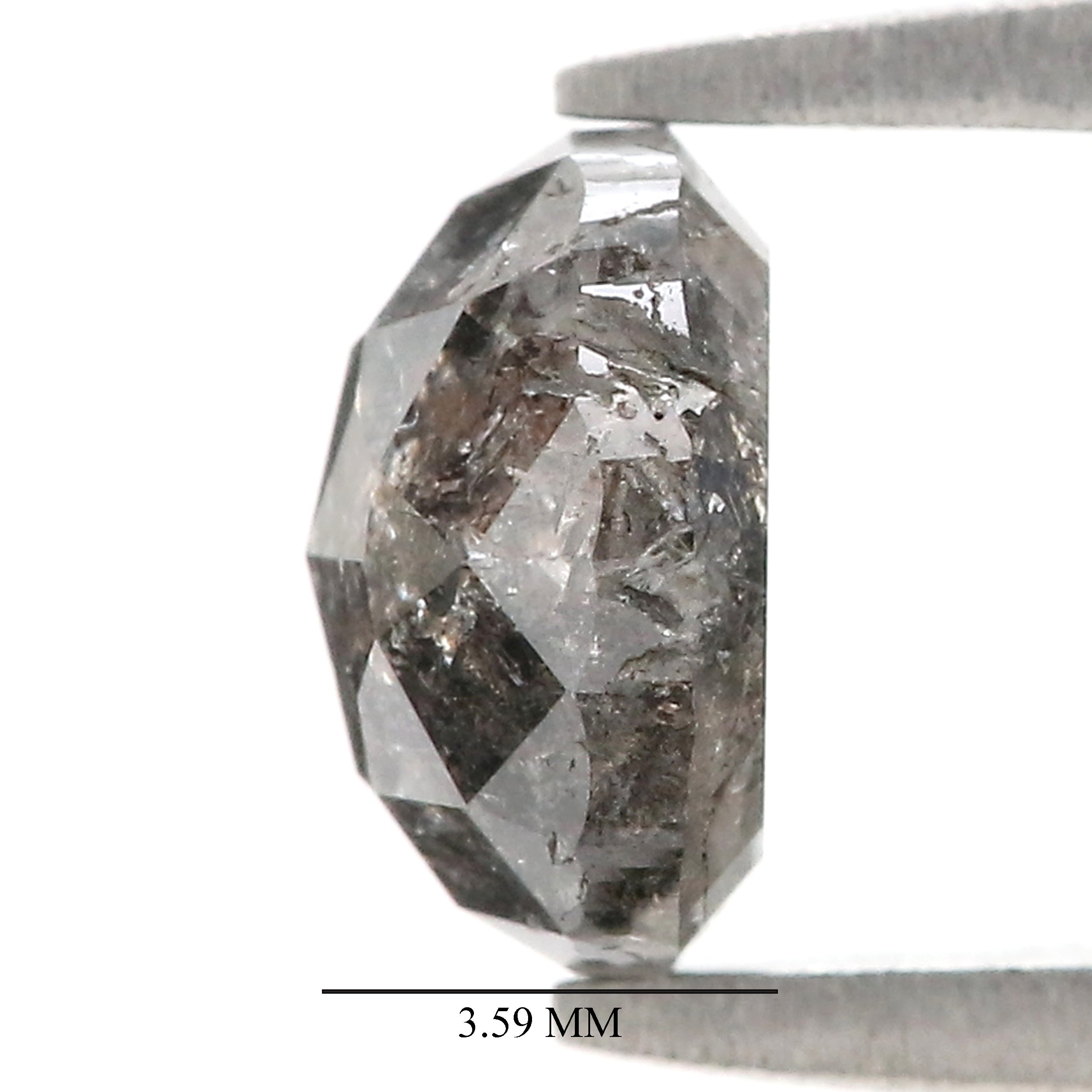 Natural Round Salt and Pepper Diamond 1.41 CT Loose Rose Cut Black Grey Stone 6.57 MM Rustic Diamond For Custom Engagement Ring L3680