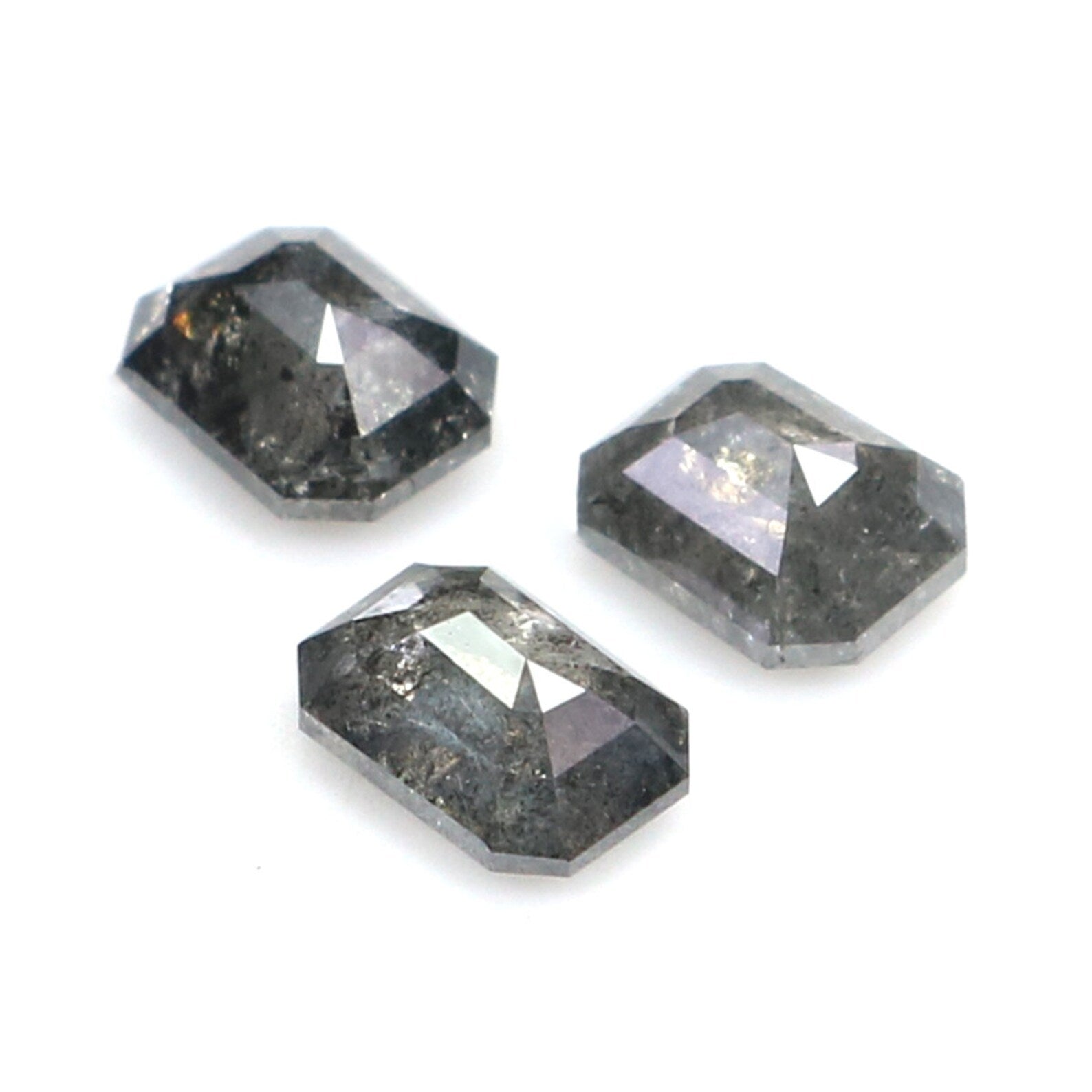 Natural Loose Emerald Salt And Pepper Diamond Black Grey Color 0.80 CT 4.08 MM Emerald Shape Rose Cut Diamond KDN2160