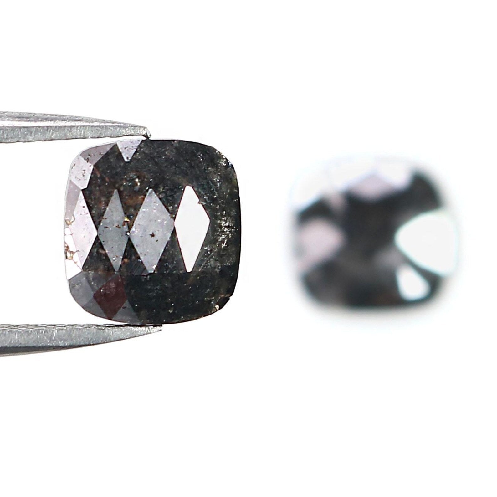 1.77 CT Natural Loose Cushion Shape Pair Diamond Salt And Pepper Cushion Diamond 7.70 MM Natural Black Grey Cushion Rose Cut Diamond NQ2541