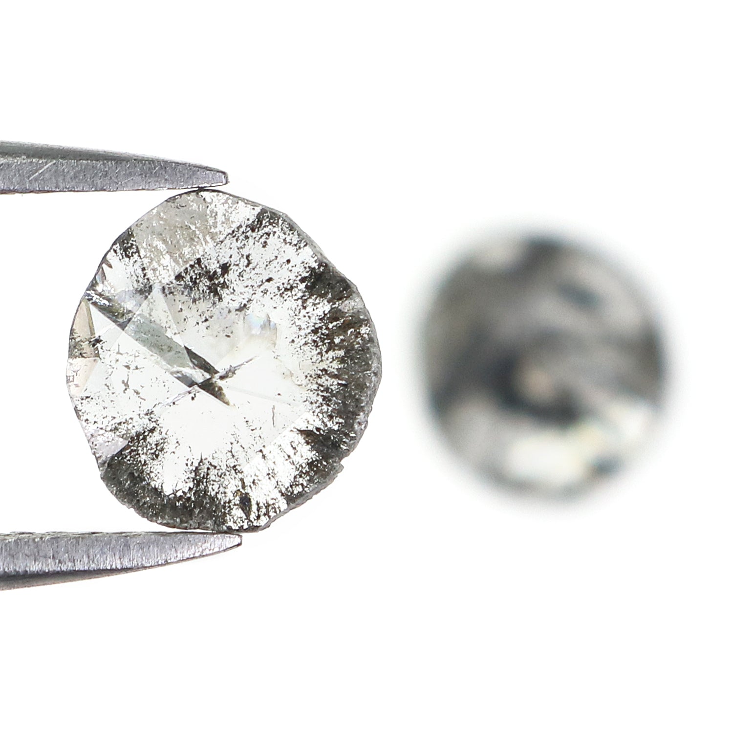 0.93 CT Natural Loose Slice Shape Diamond Salt And Pepper Slice Cut Diamond 7.45 MM Natural Black Grey Diamond Irregular Cut Diamond N2619