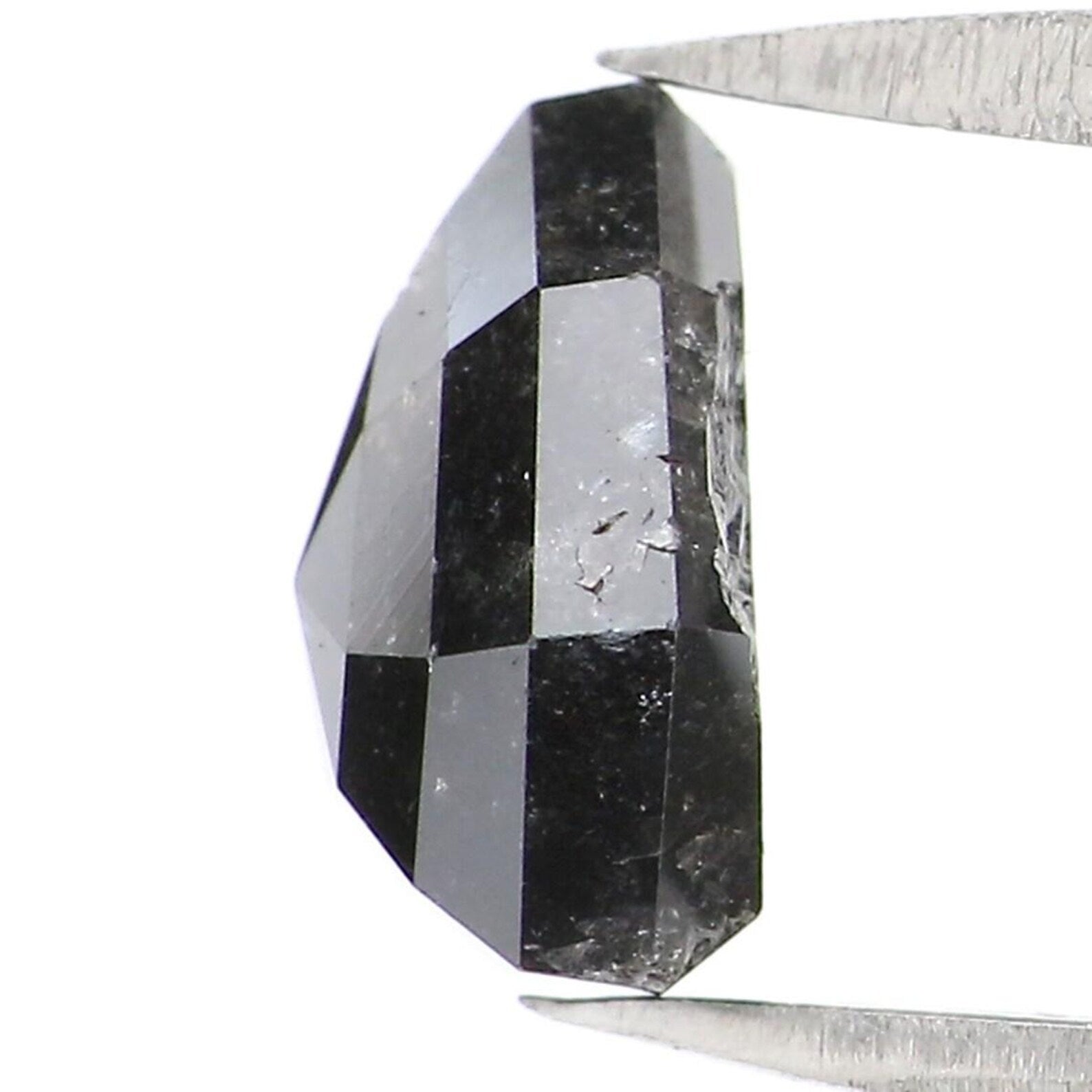 1.58 CT Natural Loose Shield Shape Diamond Salt And Pepper Shield Diamond 7.80 MM Natural Black Grey Color Shield Rose Cut Diamond NQ8244