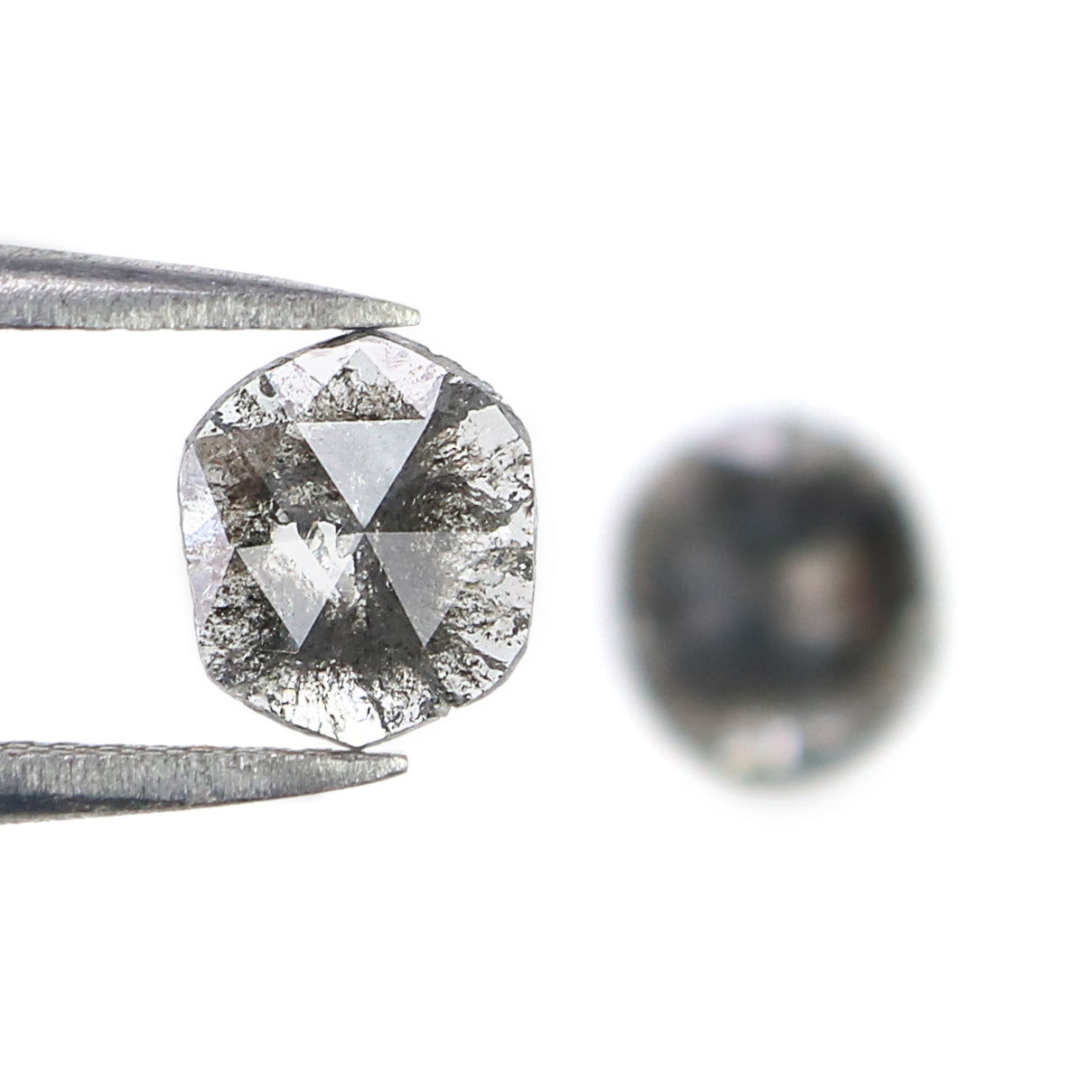 0.79 CT Natural Loose Slice Shape Diamond Salt And Pepper Slice Uncut Diamond 7.35 MM Natural Black Grey Diamond Irregular Cut Diamond L3586