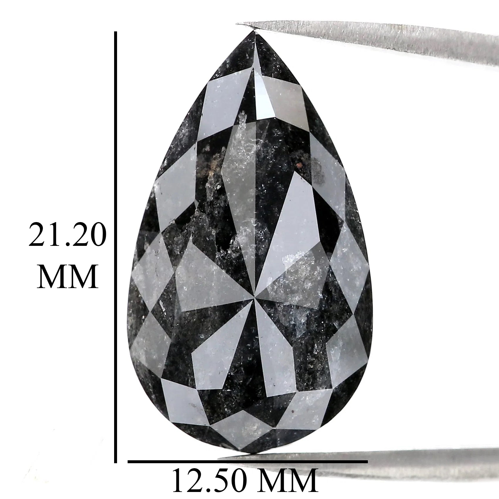 Natural Pear Salt and Pepper Diamond 14.08 CT Loose Rose Cut Black Grey Stone 21.20 MM Rustic Diamond For Custom Engagement Ring QL3018