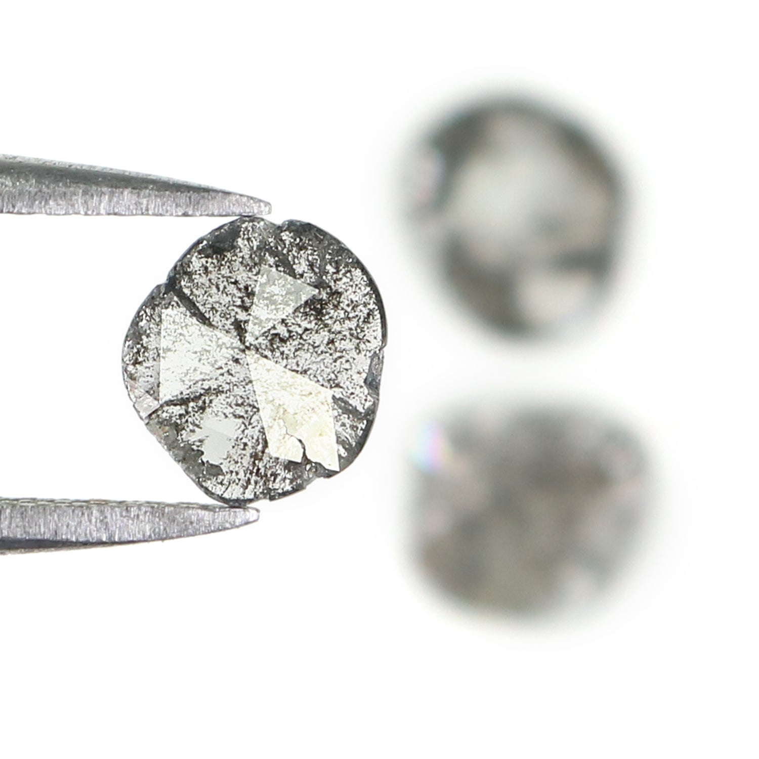 0.99 CT Natural Loose Slice Shape Diamond Salt And Pepper Slice Uncut Diamond 6.65 MM Natural Black Grey Diamond Irregular Cut Diamond L3561