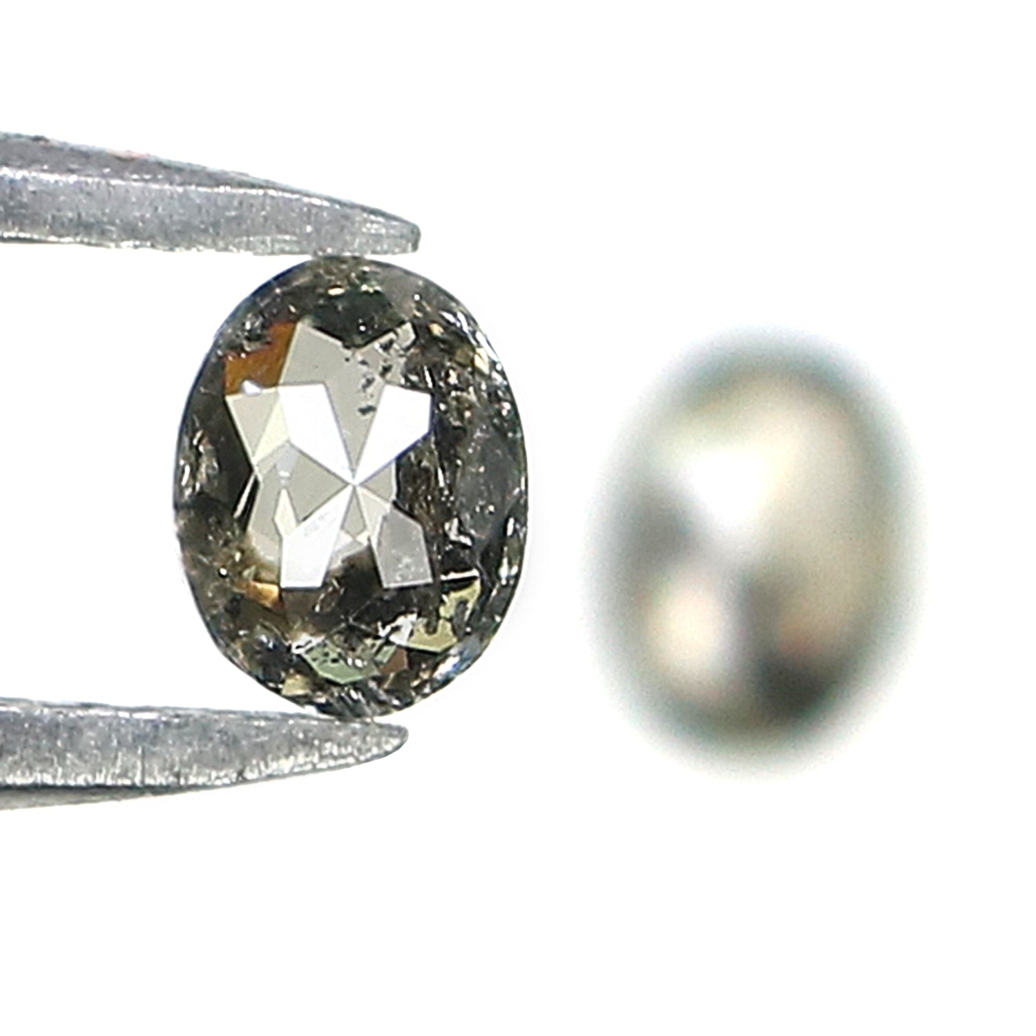 0.54 CT Natural Loose Oval Cut Pair Diamond Salt And Pepper Oval Shape Diamond 4.65 MM Natural Loose Black Grey Oval Rose Cut Diamond KQ2321