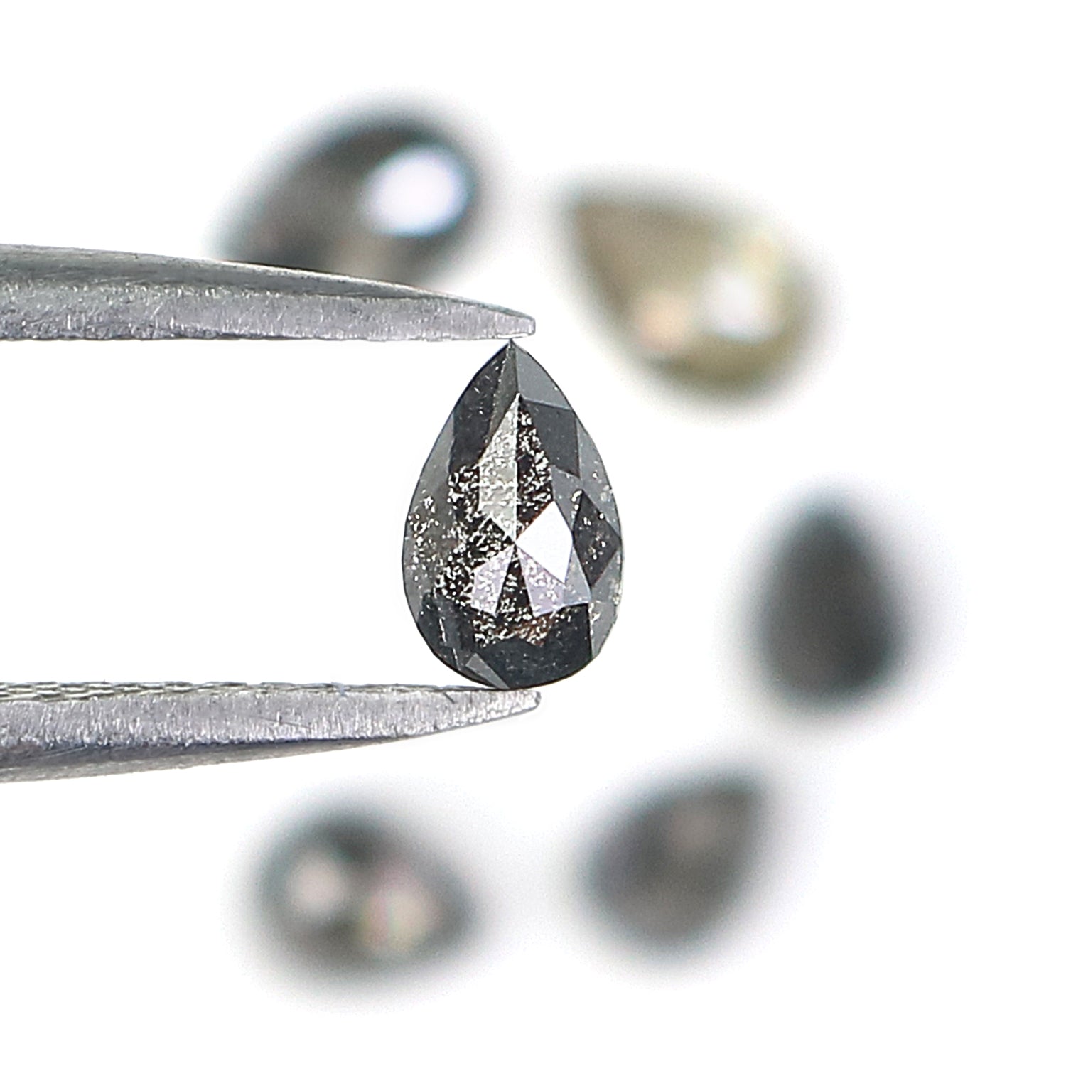 1.66 CT Natural Loose Pear Shape Diamond Salt And Pepper Pear Cut Diamond 4.20 MM Natural Loose Black Grey Color Pear Rose Cut Diamond LQ790