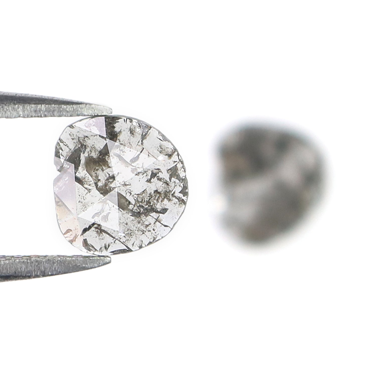 0.71 CT Natural Loose Slice Shape Diamond Salt And Pepper Uncut Diamond 6.80 MM Natural Black Grey Color Slice Irregular Cut Diamond N2644