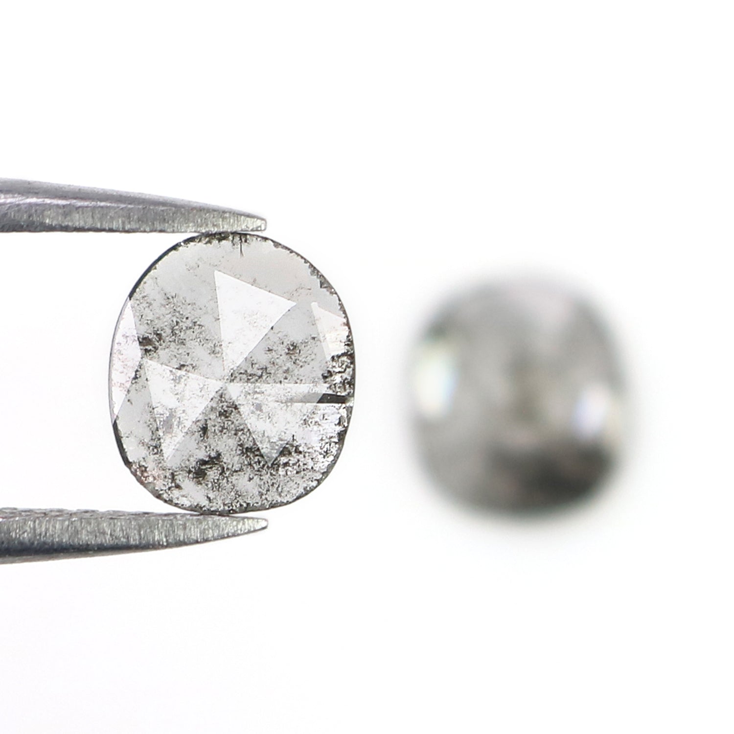 0.70 CT Natural Loose Slice Shape Diamond Salt And Pepper Slice Uncut Diamond 7.35 MM Natural Black Grey Color Slice Rose Cut Diamond N2643