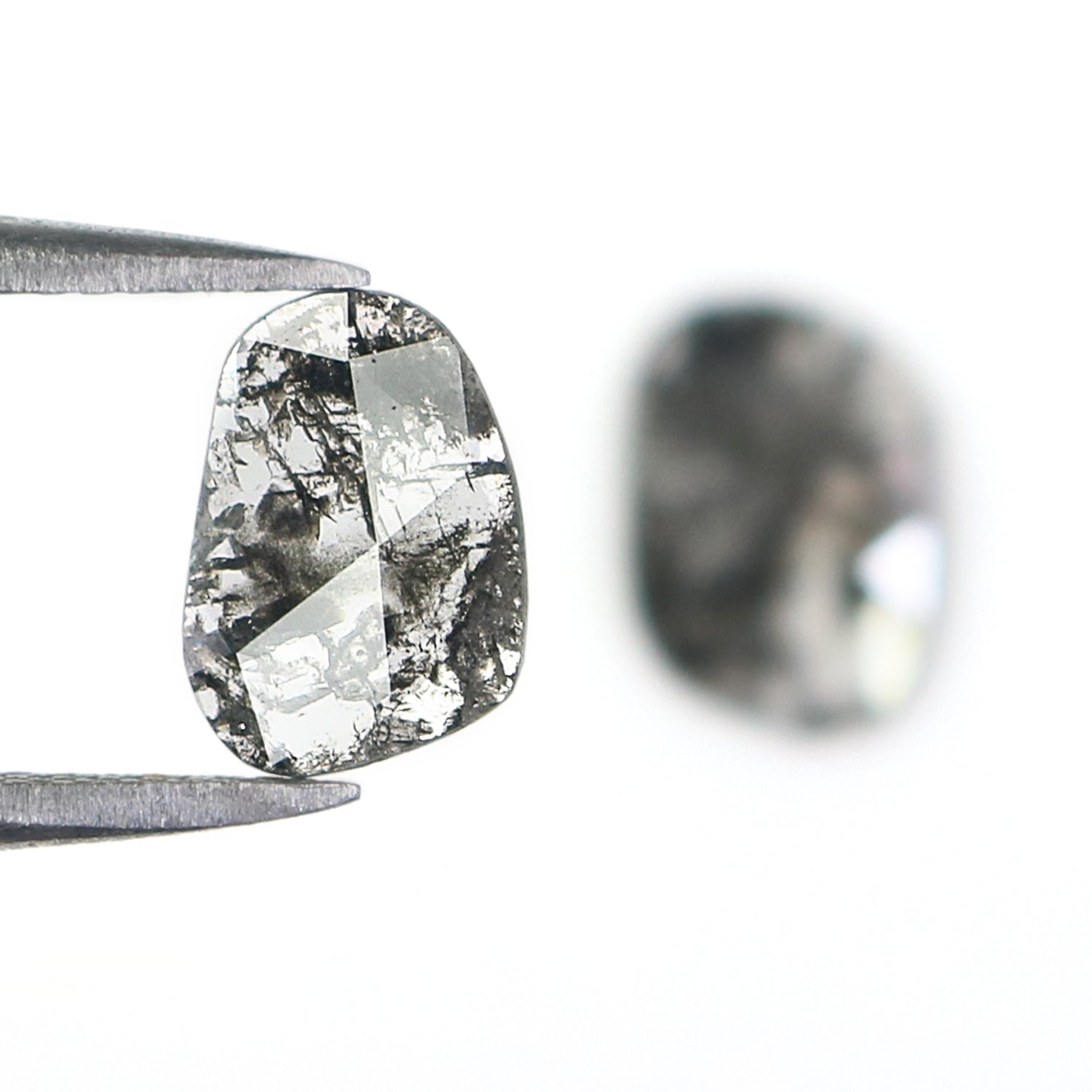 1.08 CT Natural Loose Slice Shape Diamond Salt And Pepper Slice Uncut Diamond 8.95 MM Natural Black Grey Diamond Irregular Cut Diamond L3551