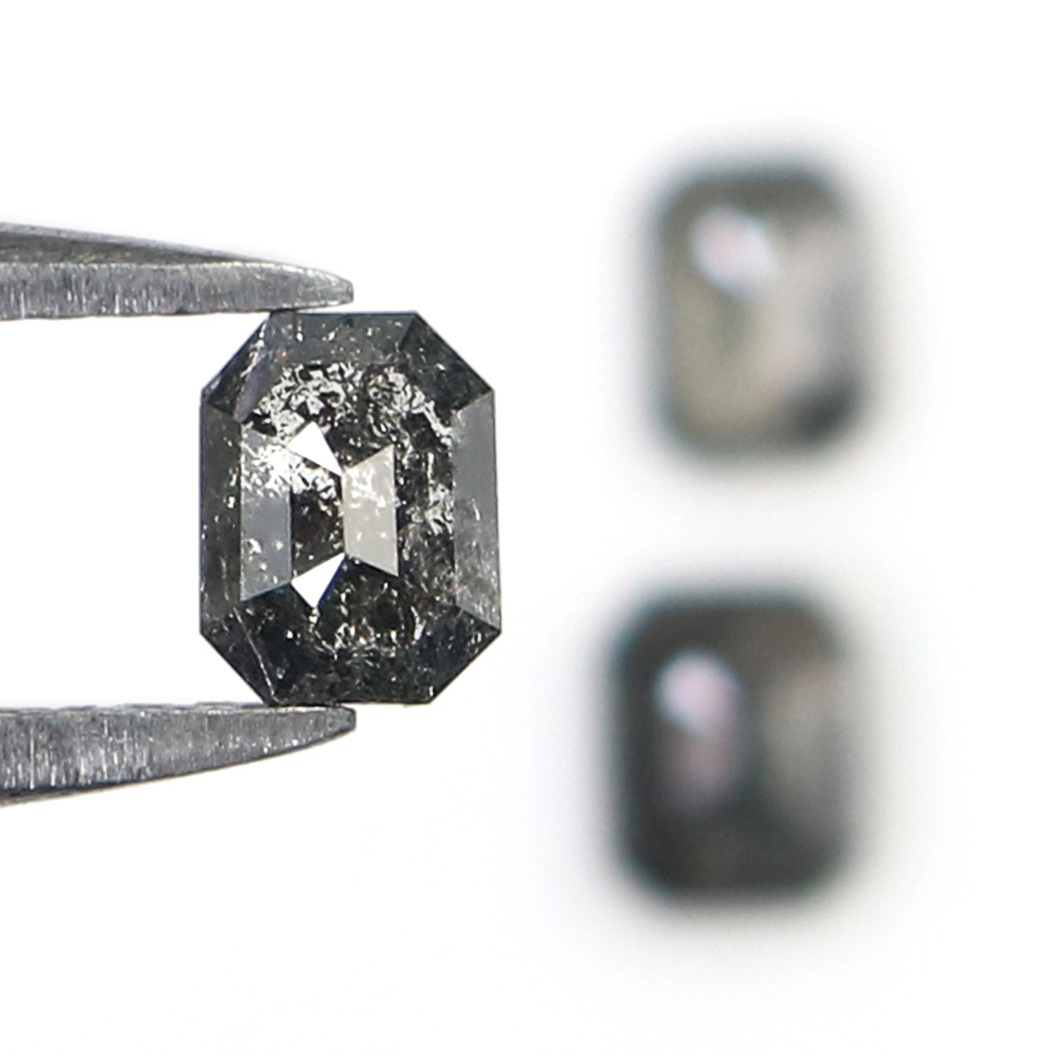 0.83 CT Natural Loose Emerald Shape Diamond Salt And Pepper Emerald Cut Diamond 4.10 MM Natural Black Grey Color Emerald Diamond KR2587
