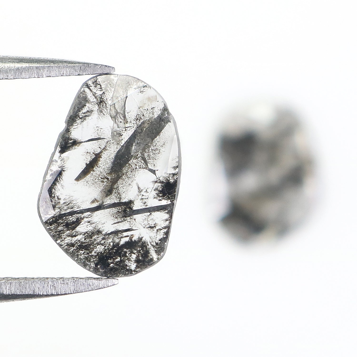 1.33 CT Natural Loose Slice Shape Diamond Salt And Pepper Slice Cut Diamond 10.95 MM Natural Black Grey Diamond Irregular Cut Diamond L3482