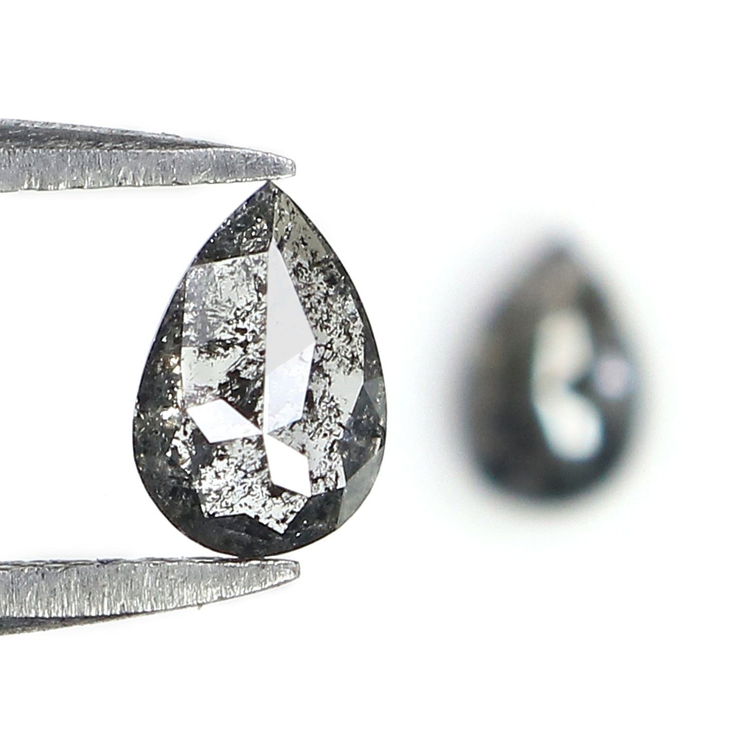 0.65 CT Natural Loose Pear Cut Pair Diamond Salt And Pepper Pear Shape Diamond 5.45 MM Natural Black Grey Color Pear Rose Cut Diamond LQ2456