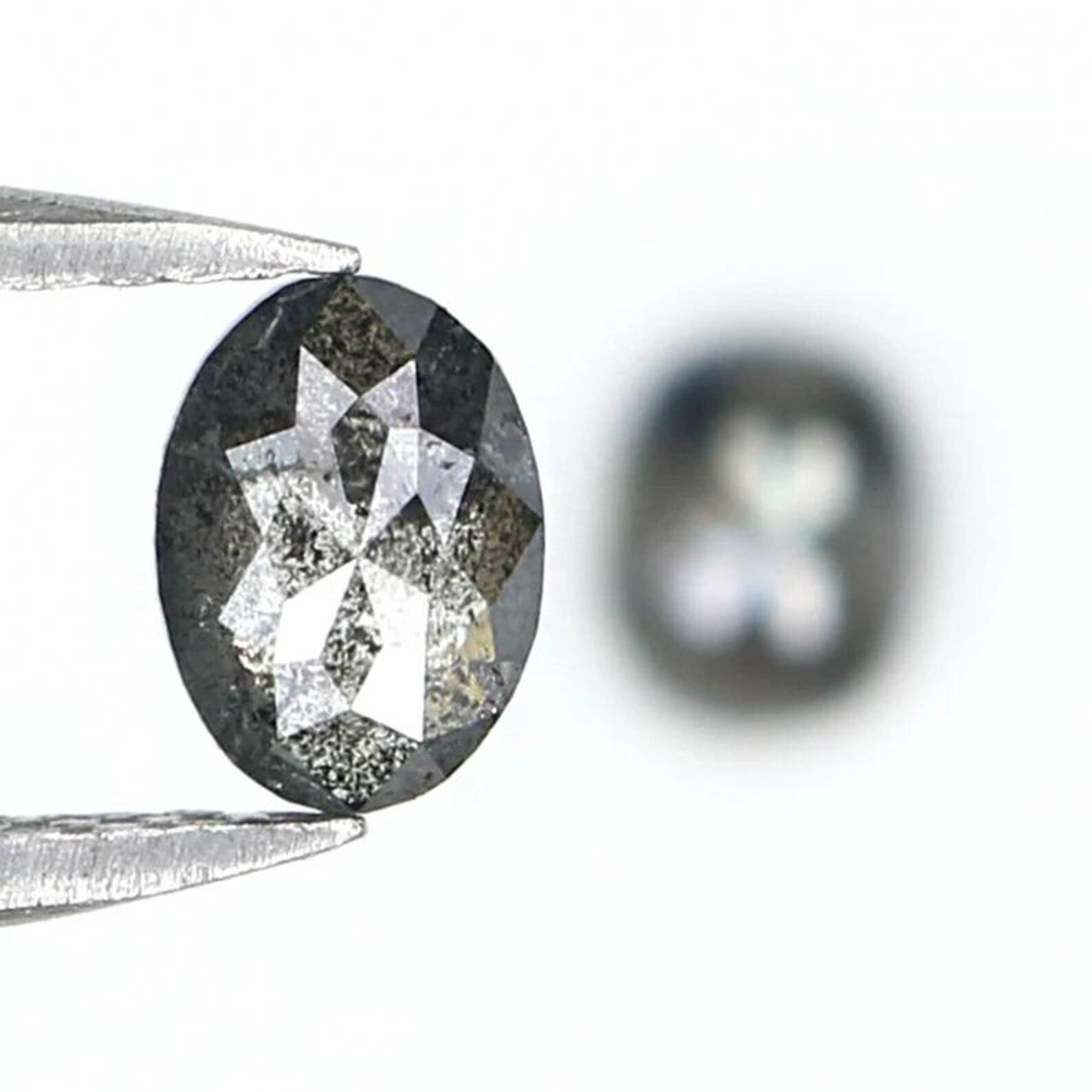 0.53 CT Natural Loose Oval Cut Pair Diamond Salt And Pepper Oval Shape Diamond 4.65 MM Natural Black Grey Color Oval Rose Cut Diamond NQ2107