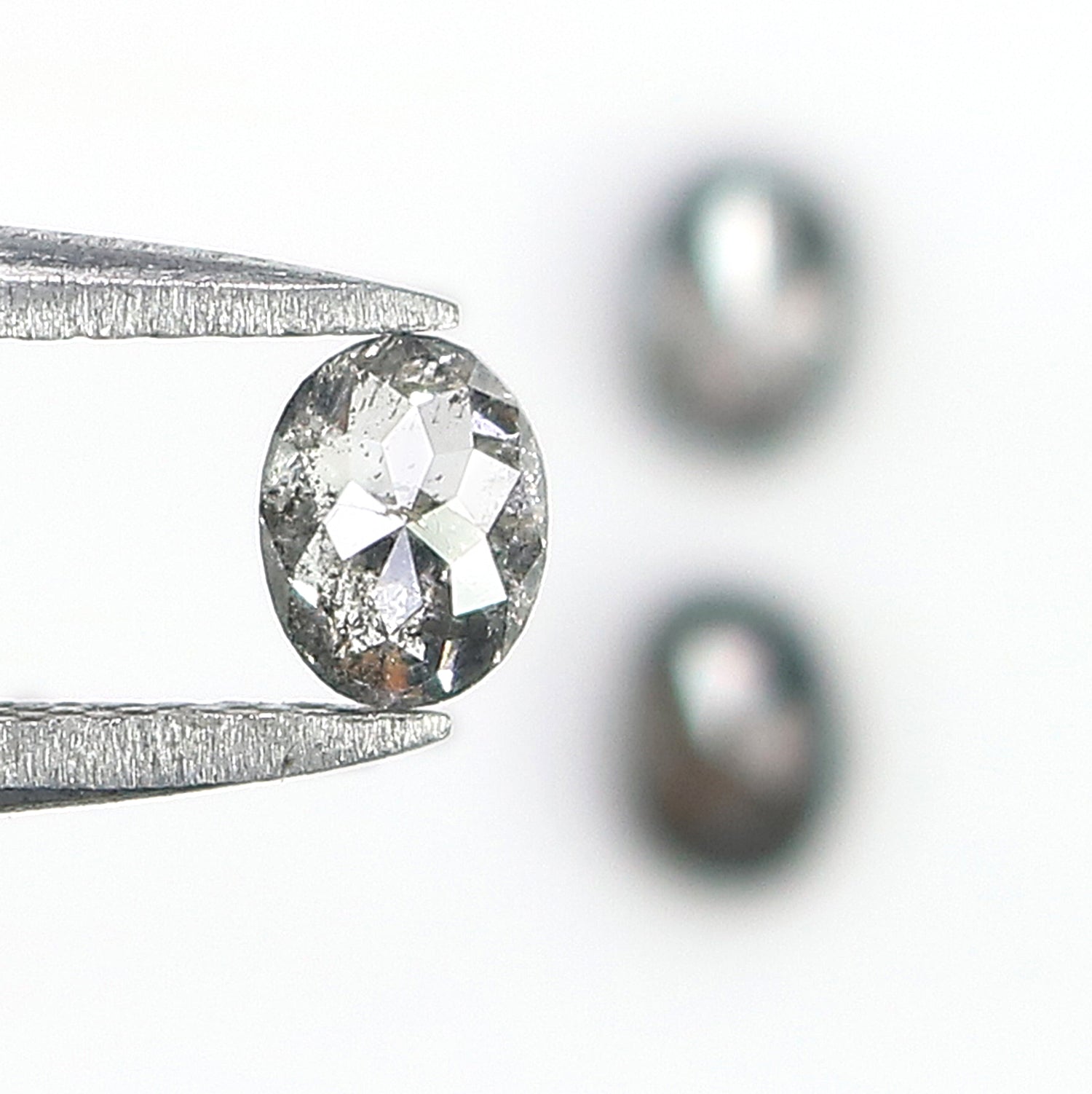 0.73 CT Natural Loose Oval Shape Diamond Salt And Pepper Oval Cut Diamond 4.25 MM Natural Black Grey Color Oval Rose Cut Diamond LQ2776