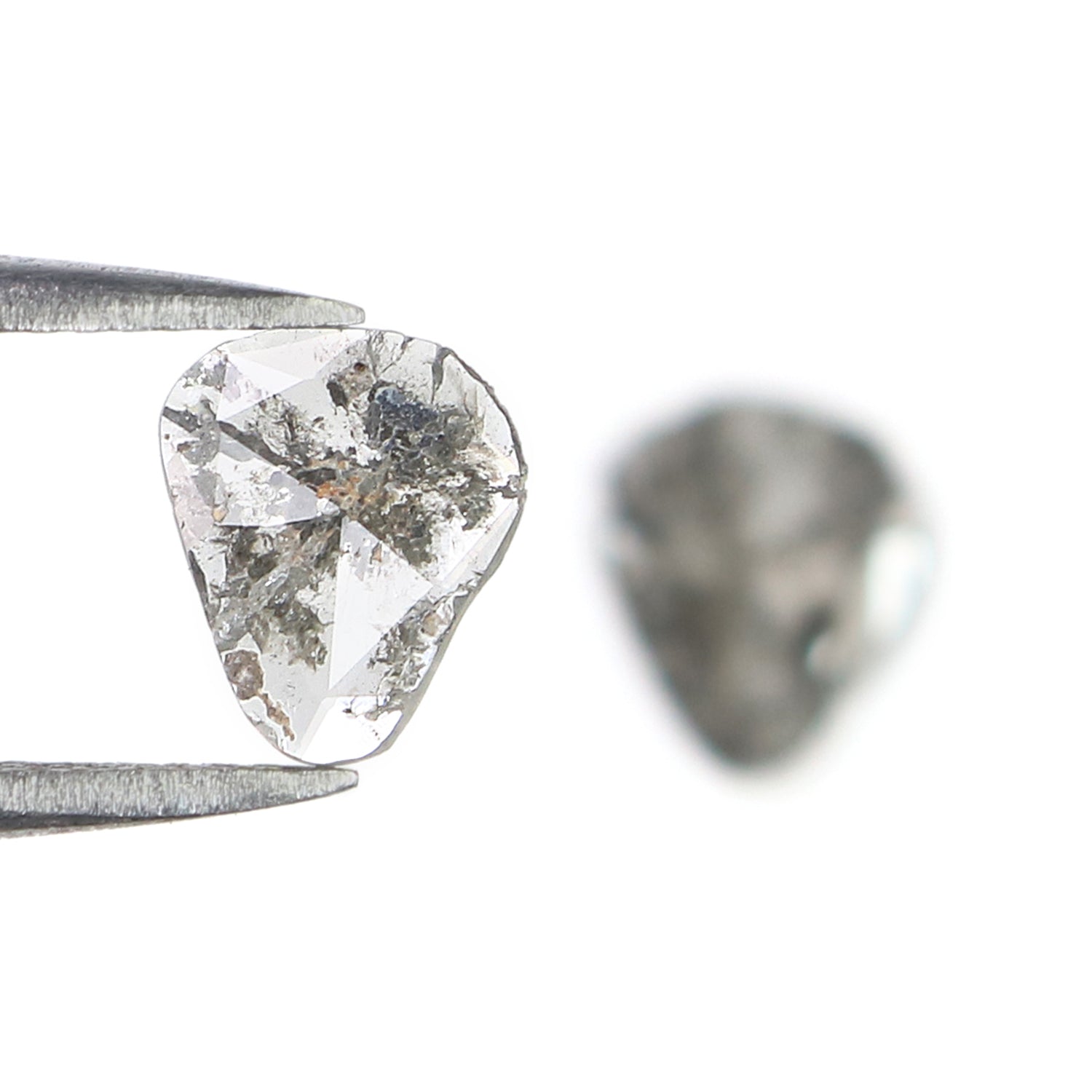 0.72 CT Natural Loose Slice Shape Diamond Salt And Pepper Uncut Diamond 7.60 MM Natural Black Grey Color Slice Irregular Cut Diamond N2645