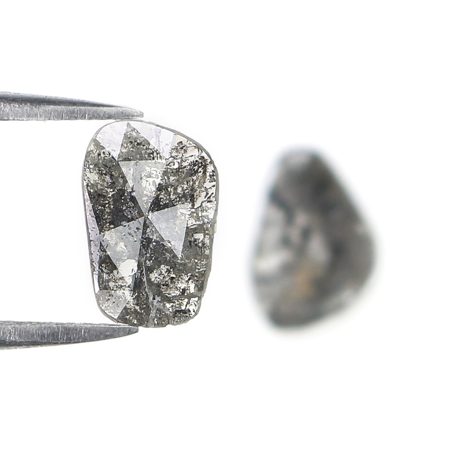 1.21 CT Natural Loose Slice Shape Diamond Salt And Pepper Slice Uncut Diamond 9.55 MM Natural Black Grey Diamond Irregular Cut Diamond L3589