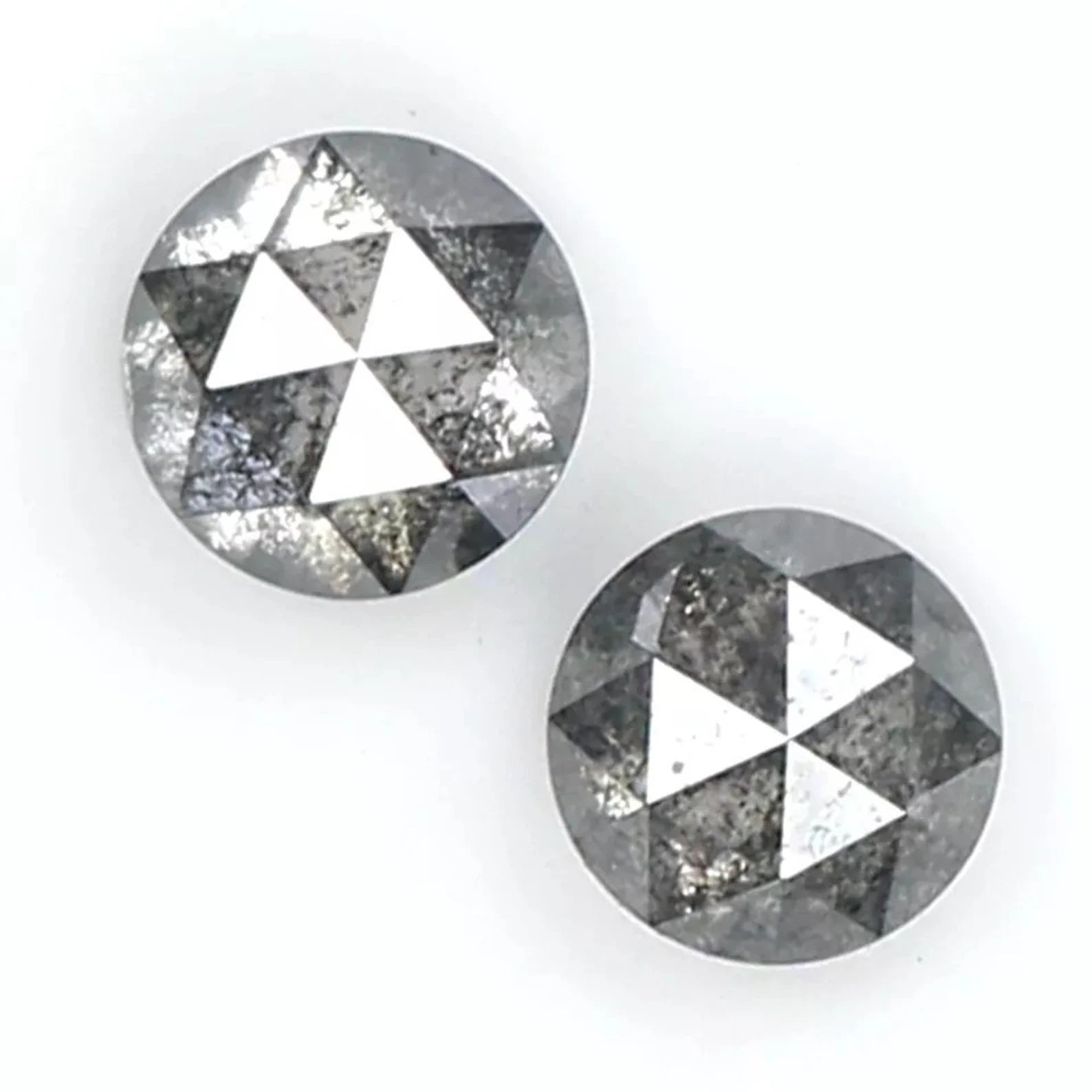 0.78 Ct Natural Loose Round Shape Pair Diamond Salt And Pepper Round Diamond 4.20 MM Natural Black Grey Color Round Rose Cut Diamond QN1791