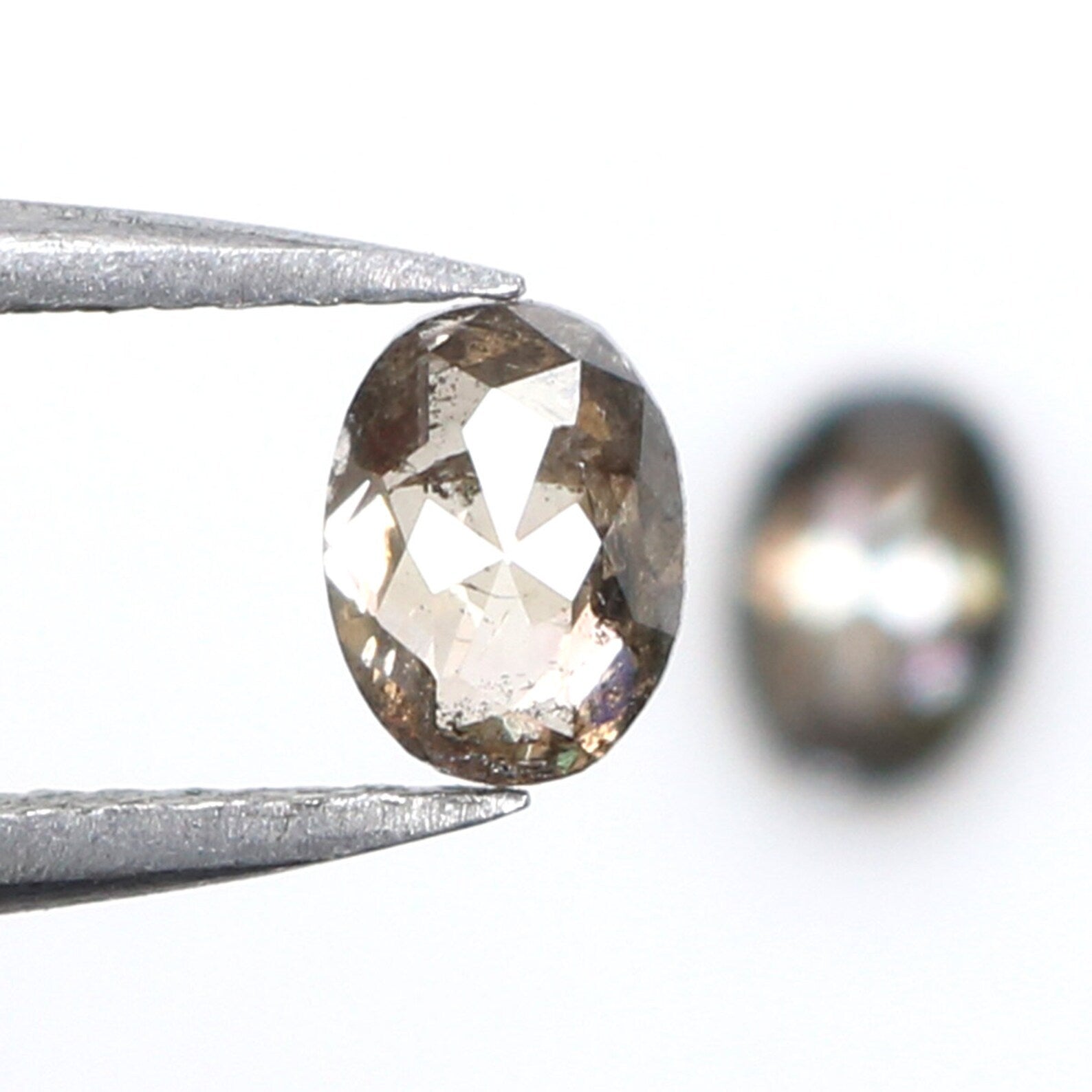 Natural Loose Oval Salt And Pepper Diamond Black Grey Color 0.85 CT 5.30 MM Oval Shape Rose Cut Diamond KDN969