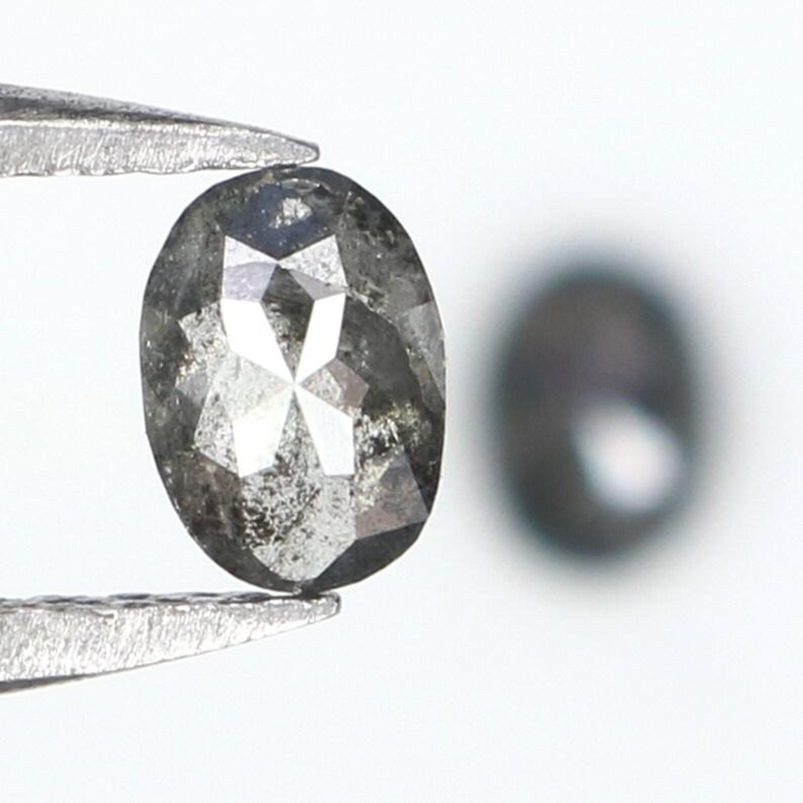 0.43 Ct Natural Loose Oval Shape Pair Diamond Salt And Pepper Oval Cut Diamond 4.60 MM Natural Black Gray Color Oval Rose Cut Diamond NQ2299