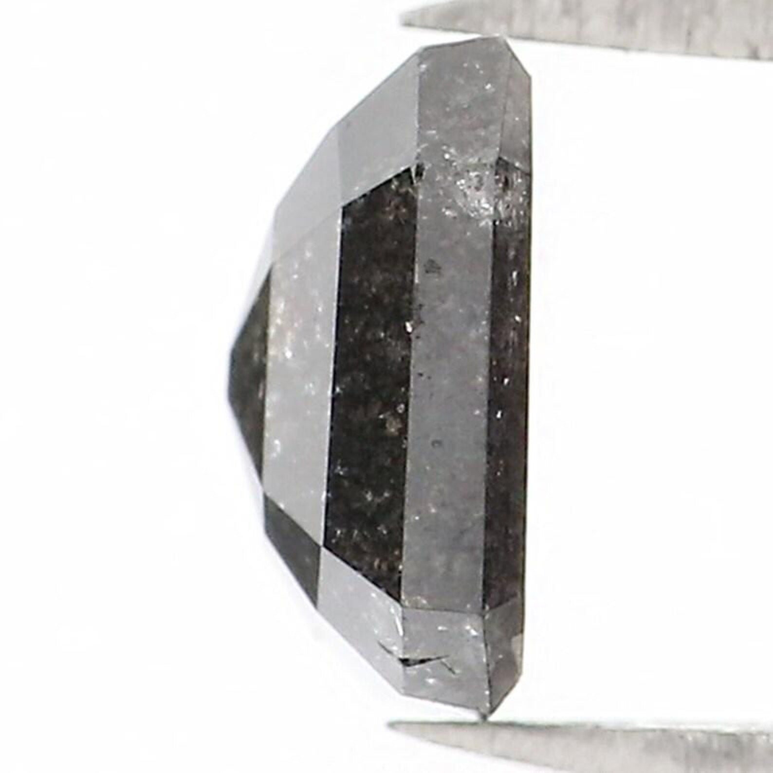 0.97 CT Natural Loose Emerald Shape Diamond Salt And Pepper Emerald Diamond 6.30 MM Natural Black Grey Color Emerald Rose Cut Diamond NQ1589