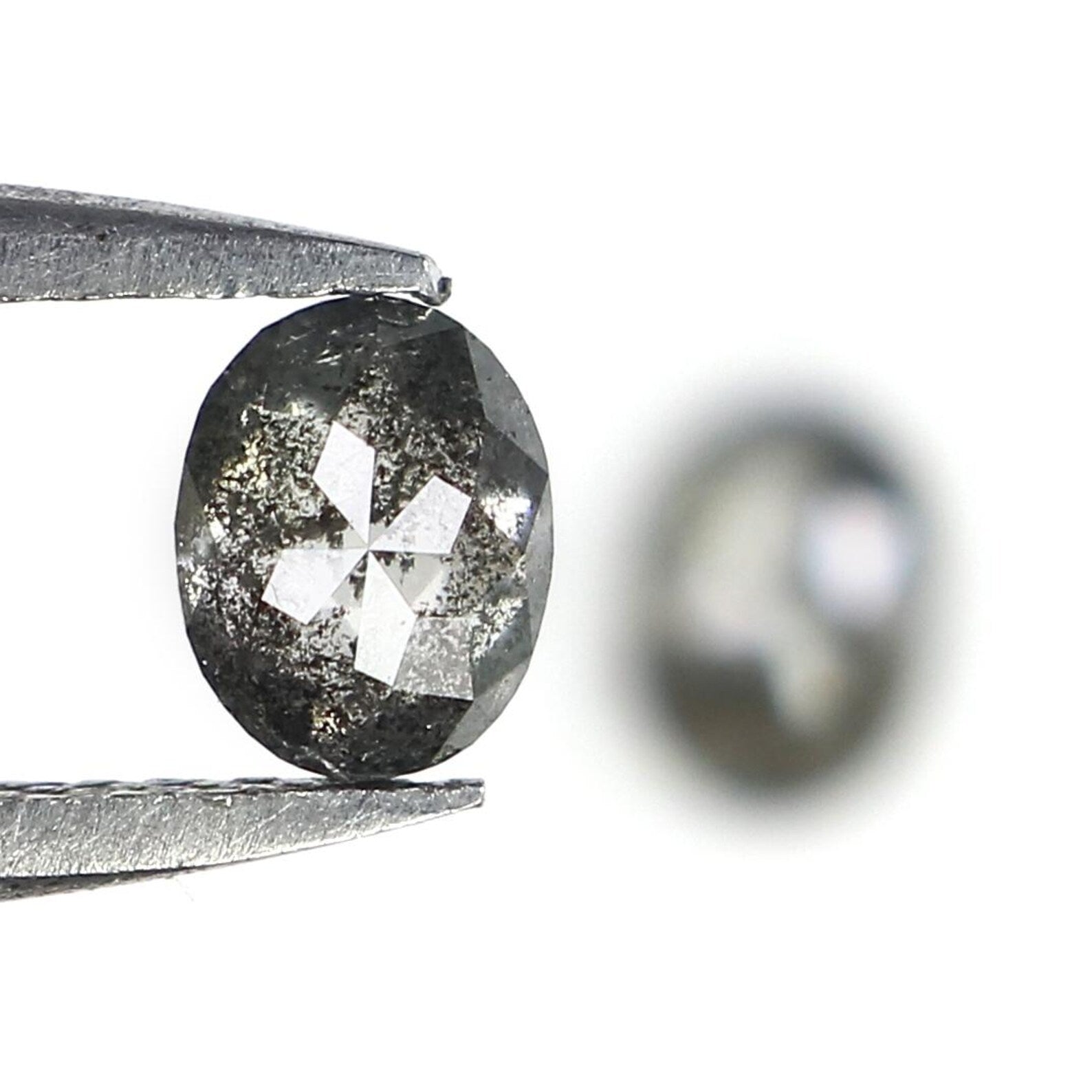 0.57 CT Natural Loose Oval Cut Pair Diamond Salt And Pepper Oval Diamond 4.70 MM Natural Loose Black Gray Color Oval Rose Cut Diamond NQ2108