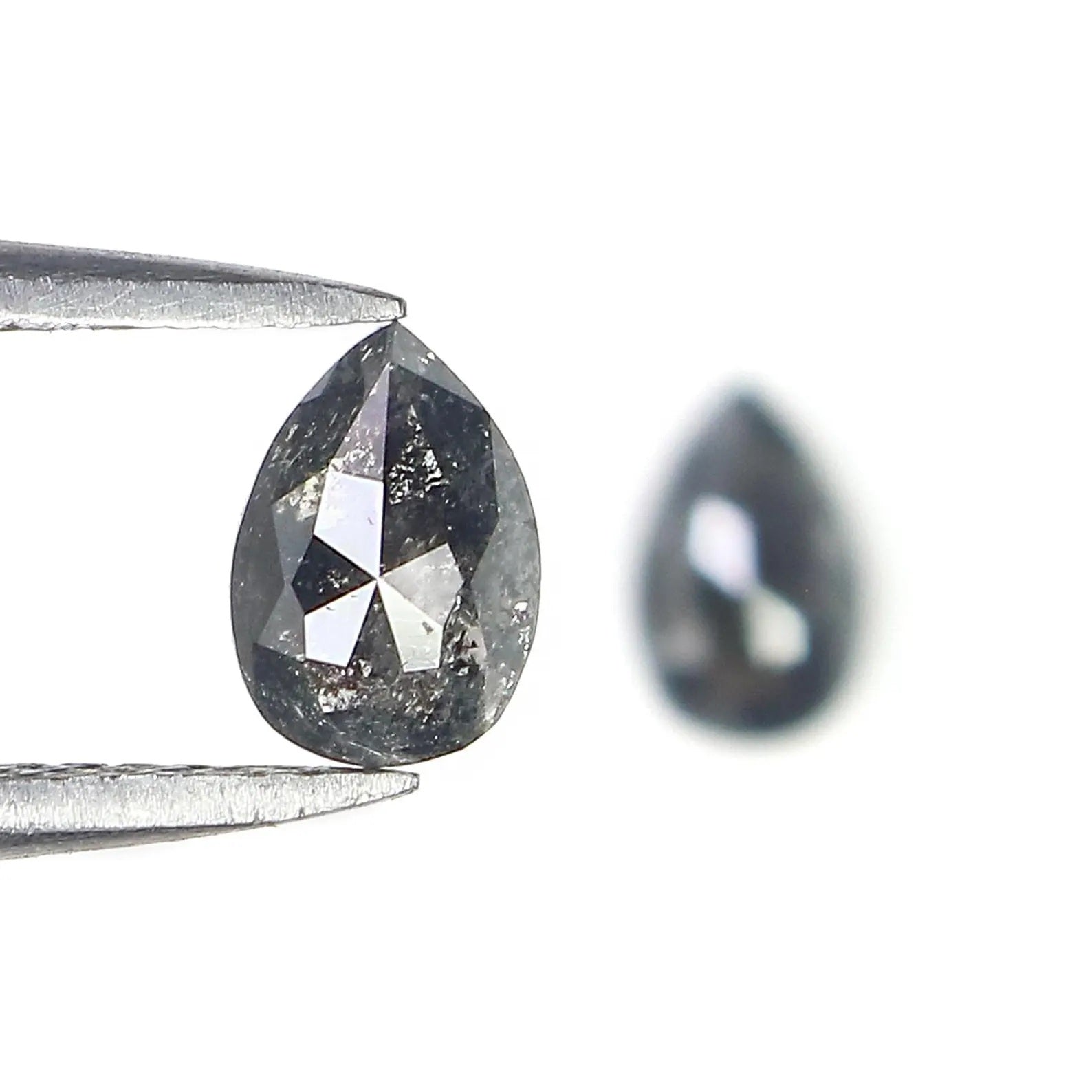 0.94 Ct Natural Loose Pear Shape Pair Diamond Salt And Pepper Pear Diamond 6.00 MM Natural Black Grey Color Pear Rose Cut Diamond NQ1493
