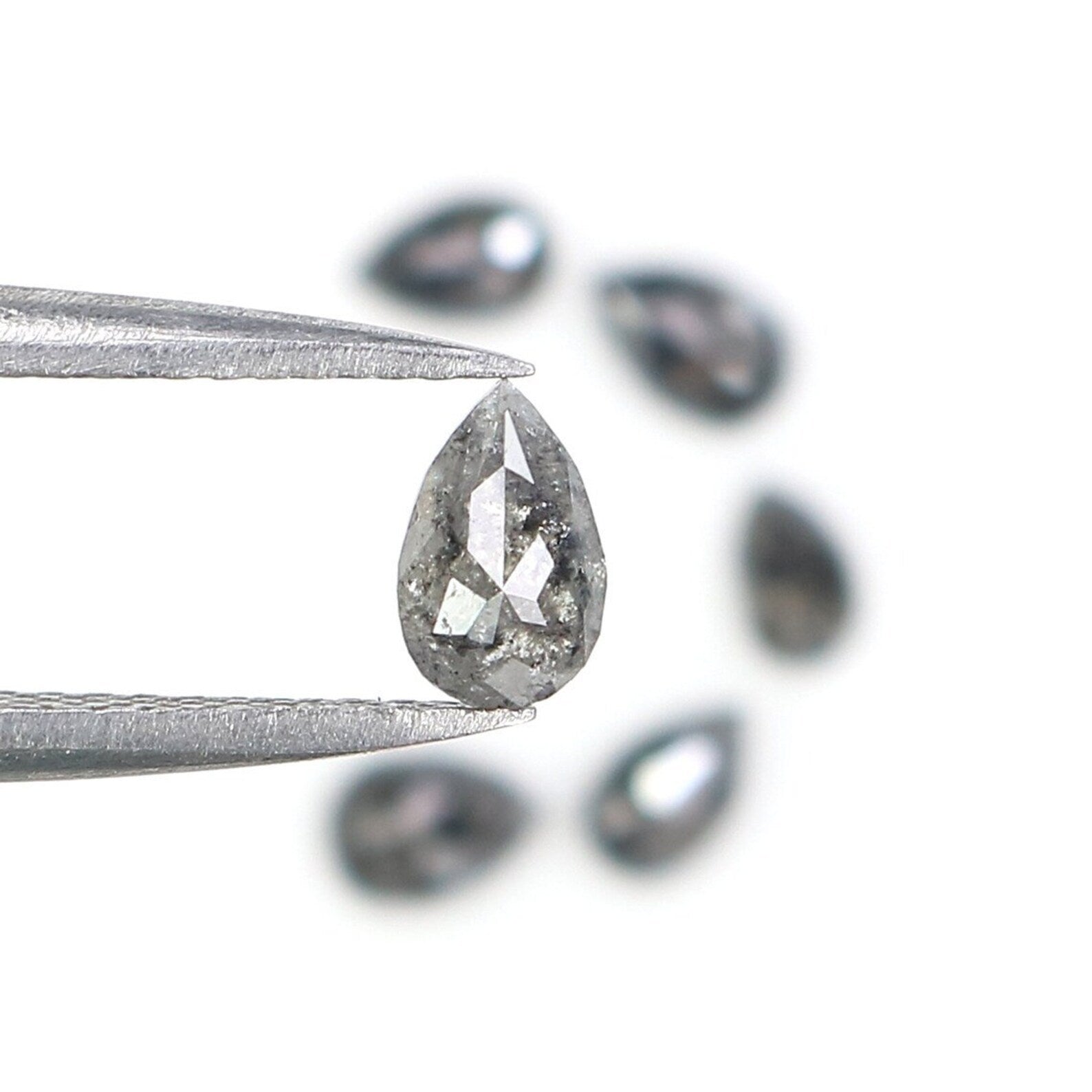0.98 Ct Natural Loose Pear Shape Diamond Salt And Pepper Pear Diamond 5.60 MM Natural Diamond Black Grey Color Pear Rose Cut Diamond NQ2426