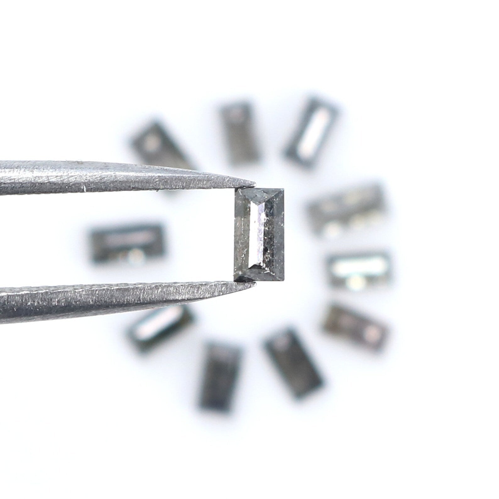 Natural Loose Baguette Salt And Pepper Diamond Black Grey Color 1.33 CT 3.50 MM Baguette Shape Rose Cut Diamond KDN1895